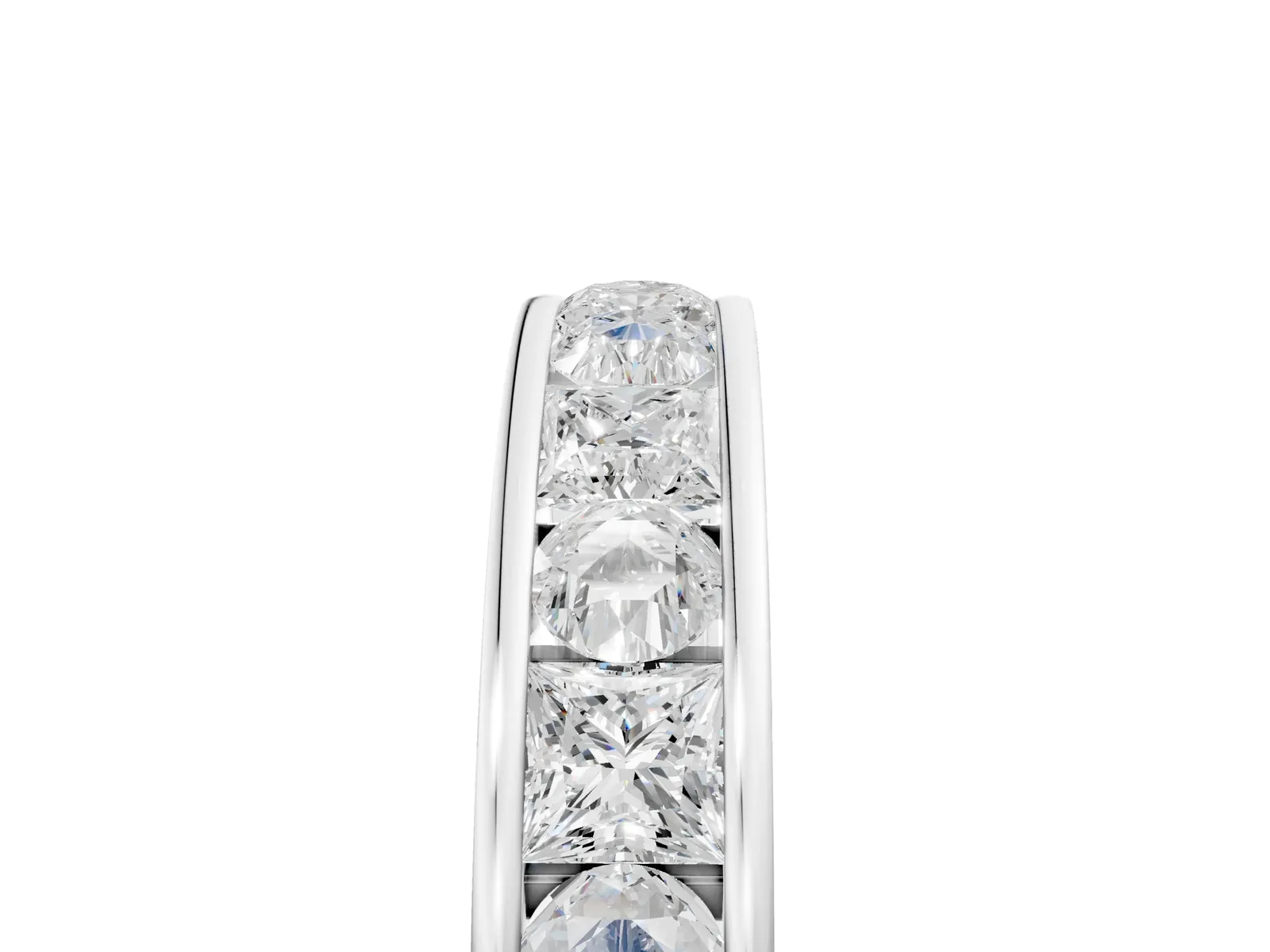Princess Diamond Channel Set Promise Ring with Round Diamond Accents Silver