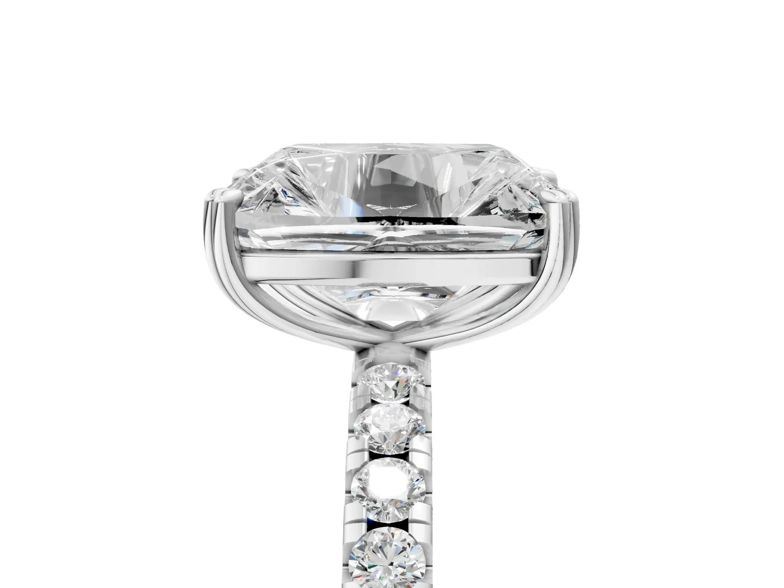 Old Mine Elongated Cushion Diamond Pave Band Ring White gold