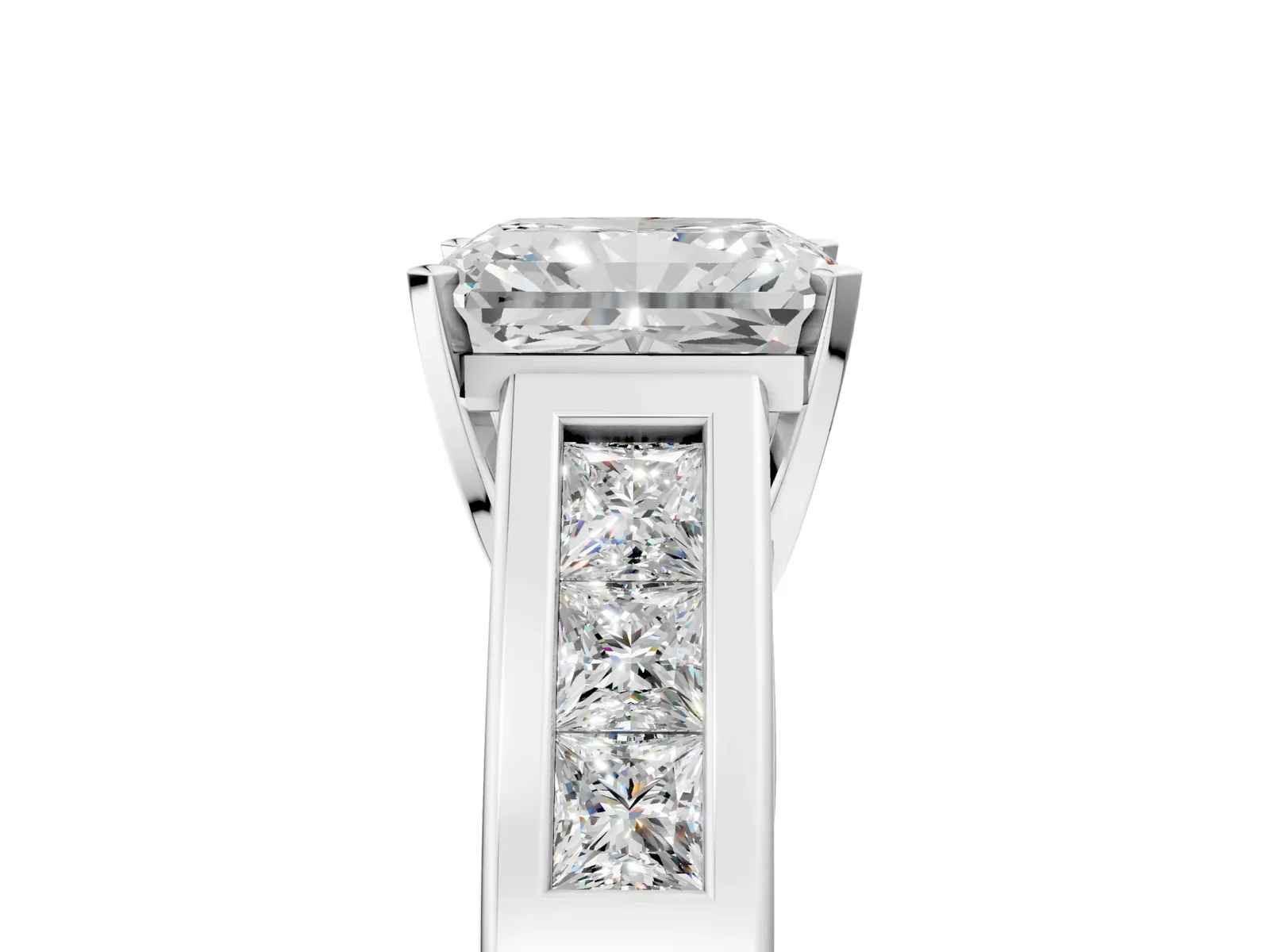 Radiant Cut Cut Channel Set Solitaire Ring with Four-Prong Setting Platinum