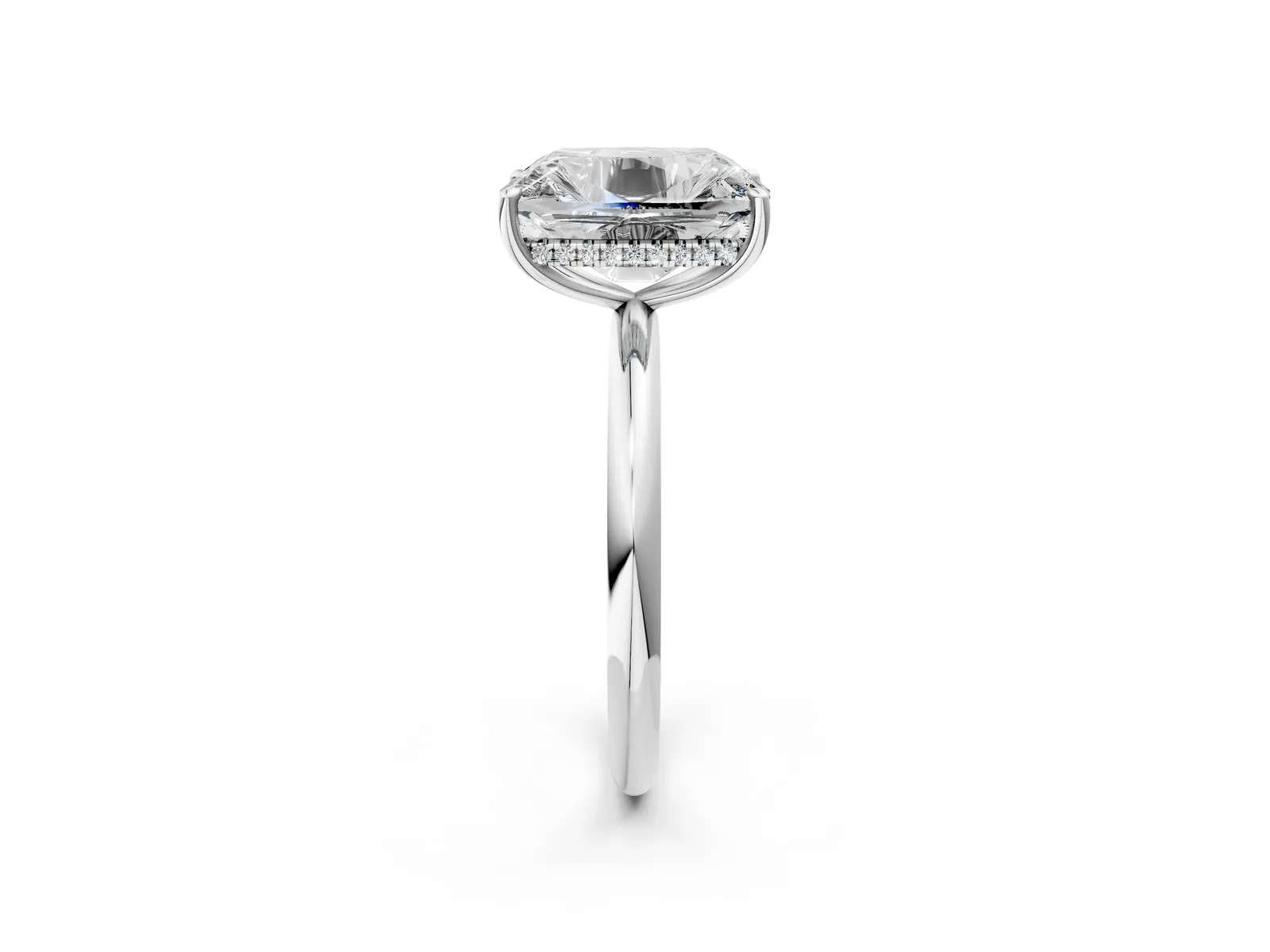 Old Mine Elongated Cushion Diamond Classic Band Four Prong Solitaire Ring White gold