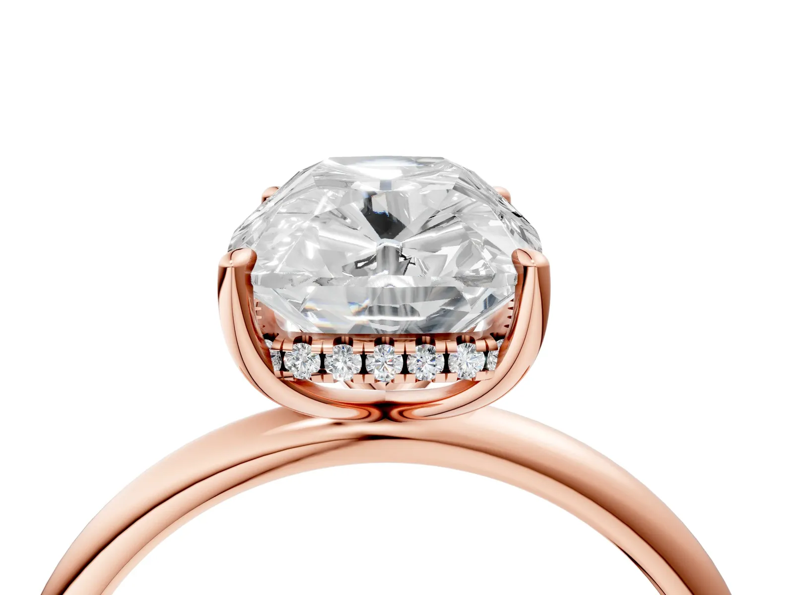 Old Mine Elongated Cushion Diamond Classic Band Four Prong Solitaire Ring Rose gold