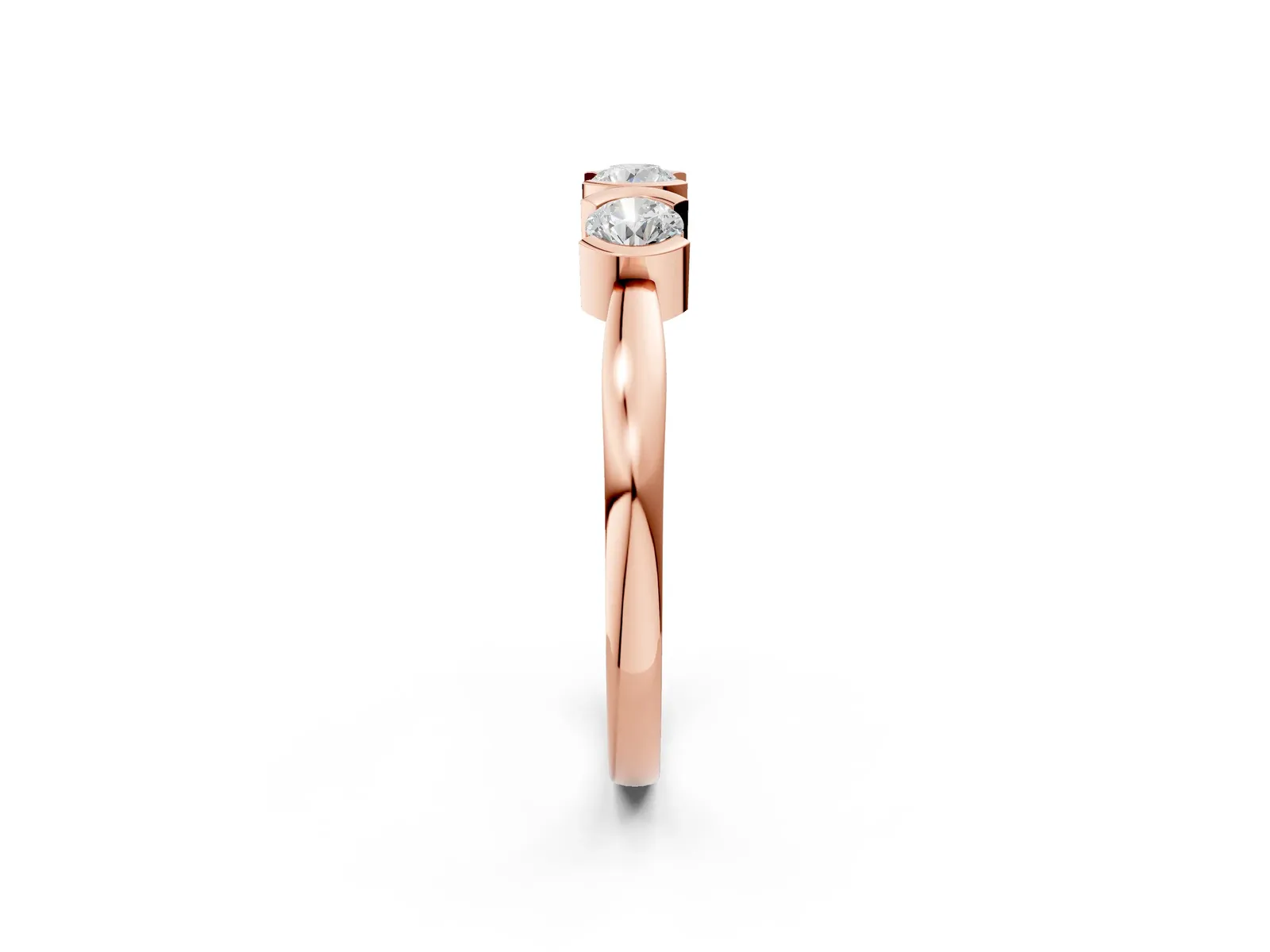 Three-Stone Round Diamond Half Bezel Prong Band Rose gold