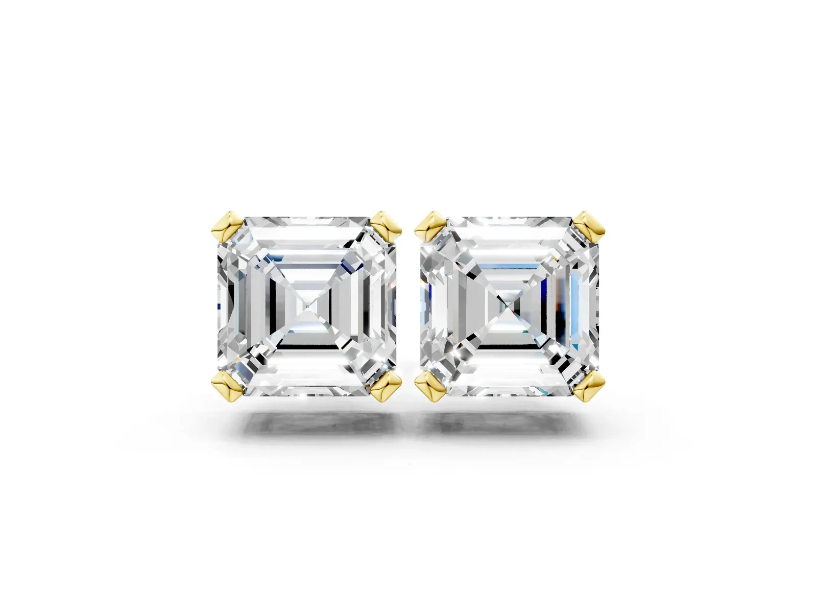 Asscher Cut Diamond Stud Earrings Yellow gold