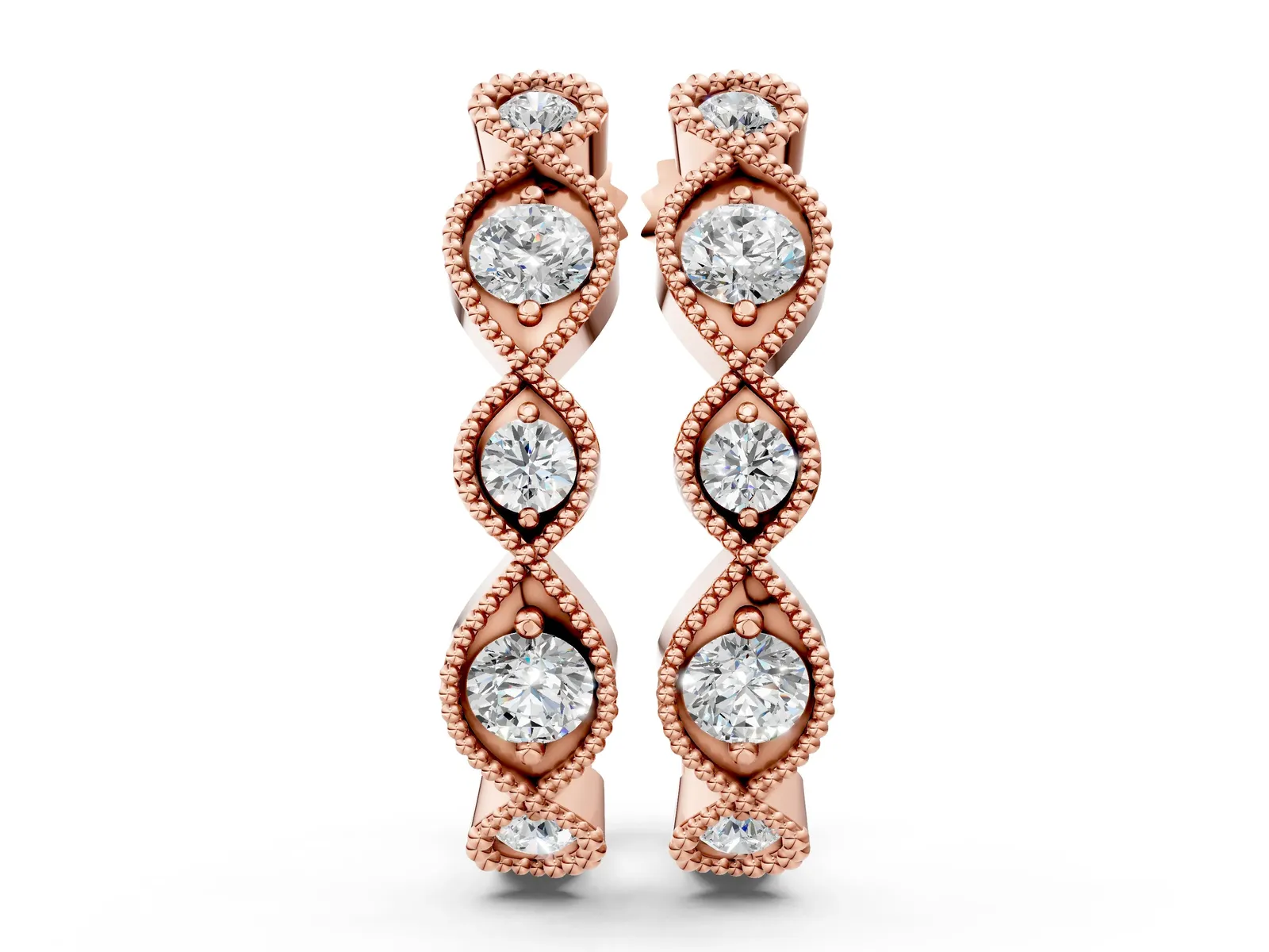 Milgrain Marquise Diamond Hoop Earrings with Bezel Setting Rose gold