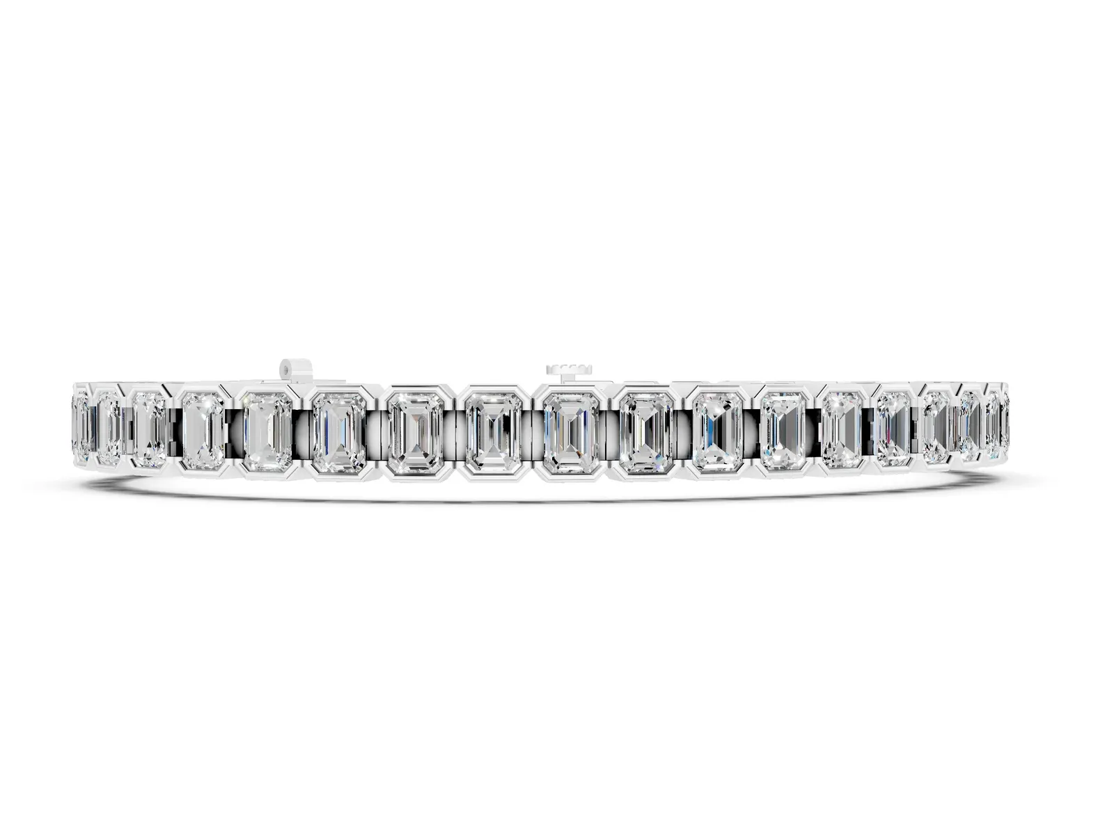Emerald Cut Diamond Tennis Bracelet with Half Bezel Setting Silver