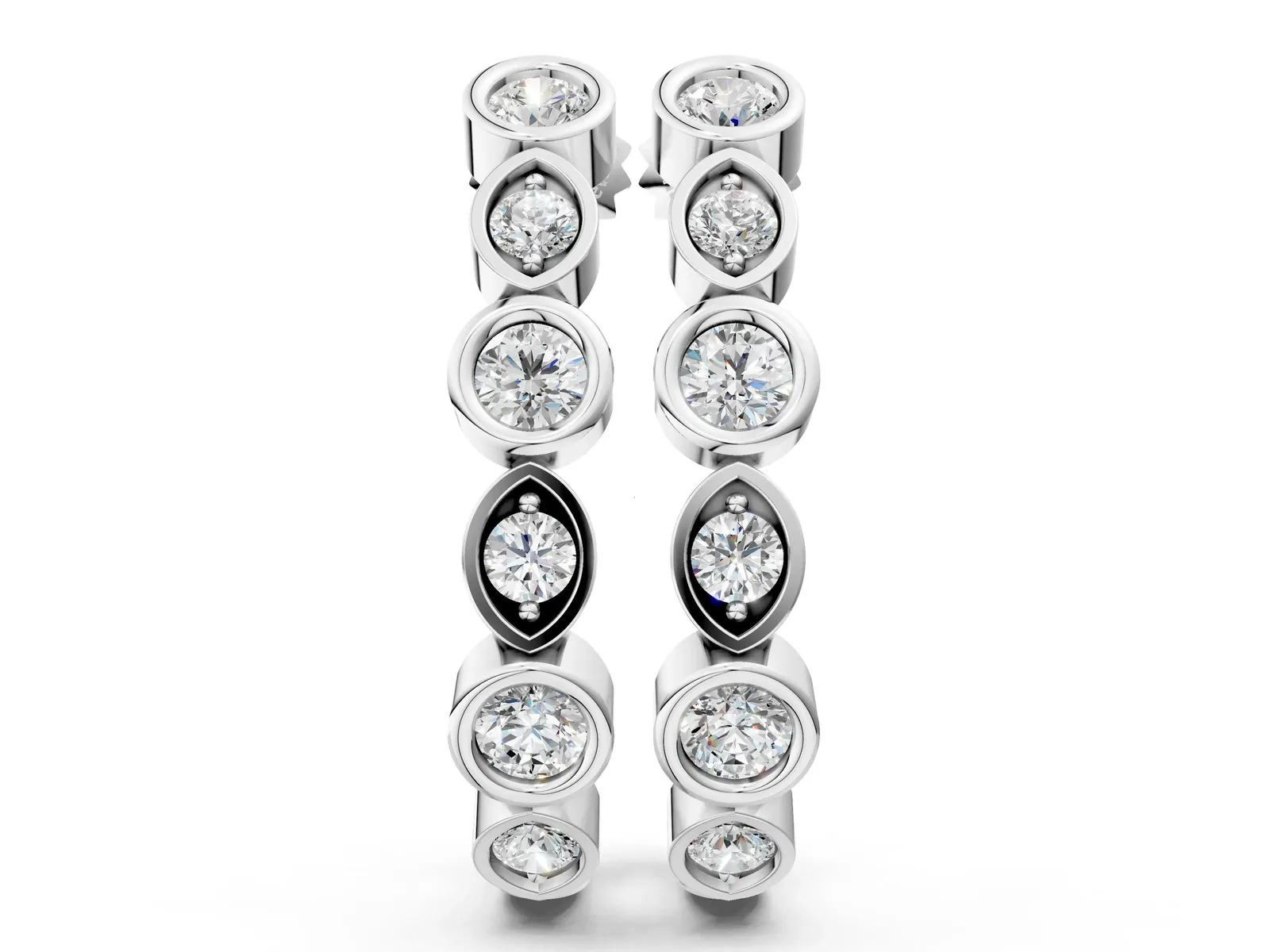 Bezel-Set Round and Marquise Diamond Hoop Earrings White gold