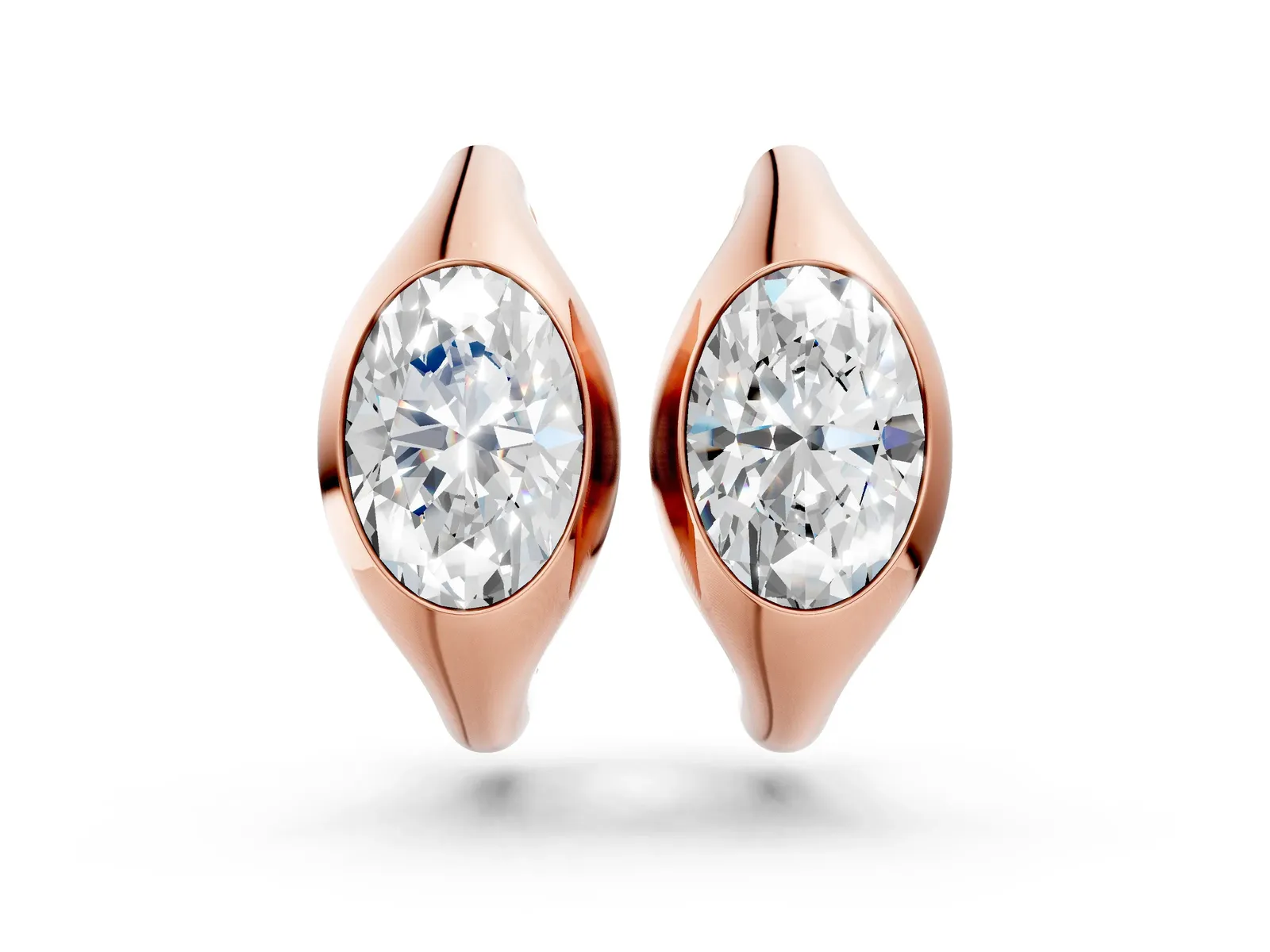 Oval Diamond Framed Huggie Hoop Earrings Rose gold
