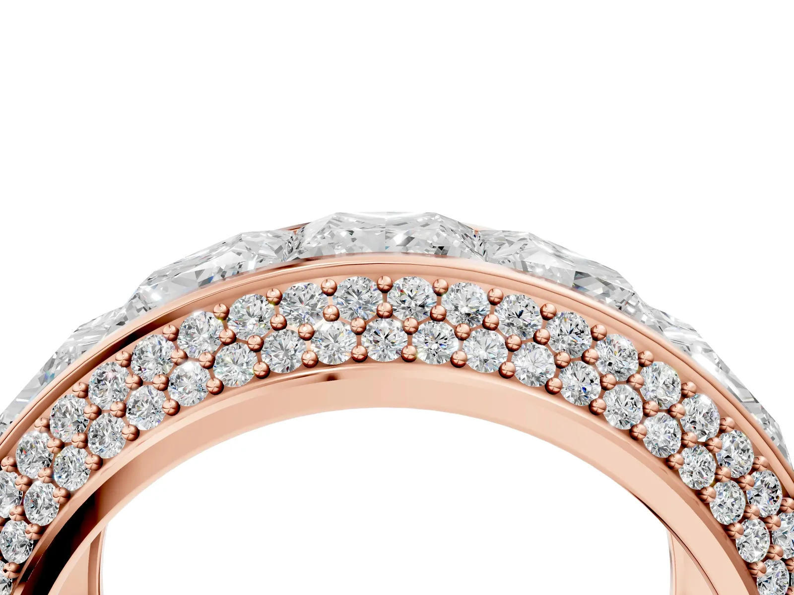 Princess Diamond Pavé Mens Wedding Band with Round Diamond Accents Rose gold