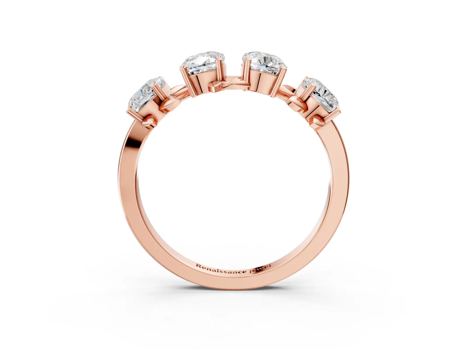 Four-Stone Elongated Cushion Diamond Band with Nature-Inspired Prong Setting Rose gold