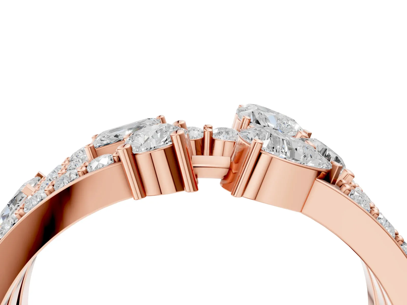 Mixed Shape Diamond Multi Row Promise Ring with Round Diamond Accents Rose gold