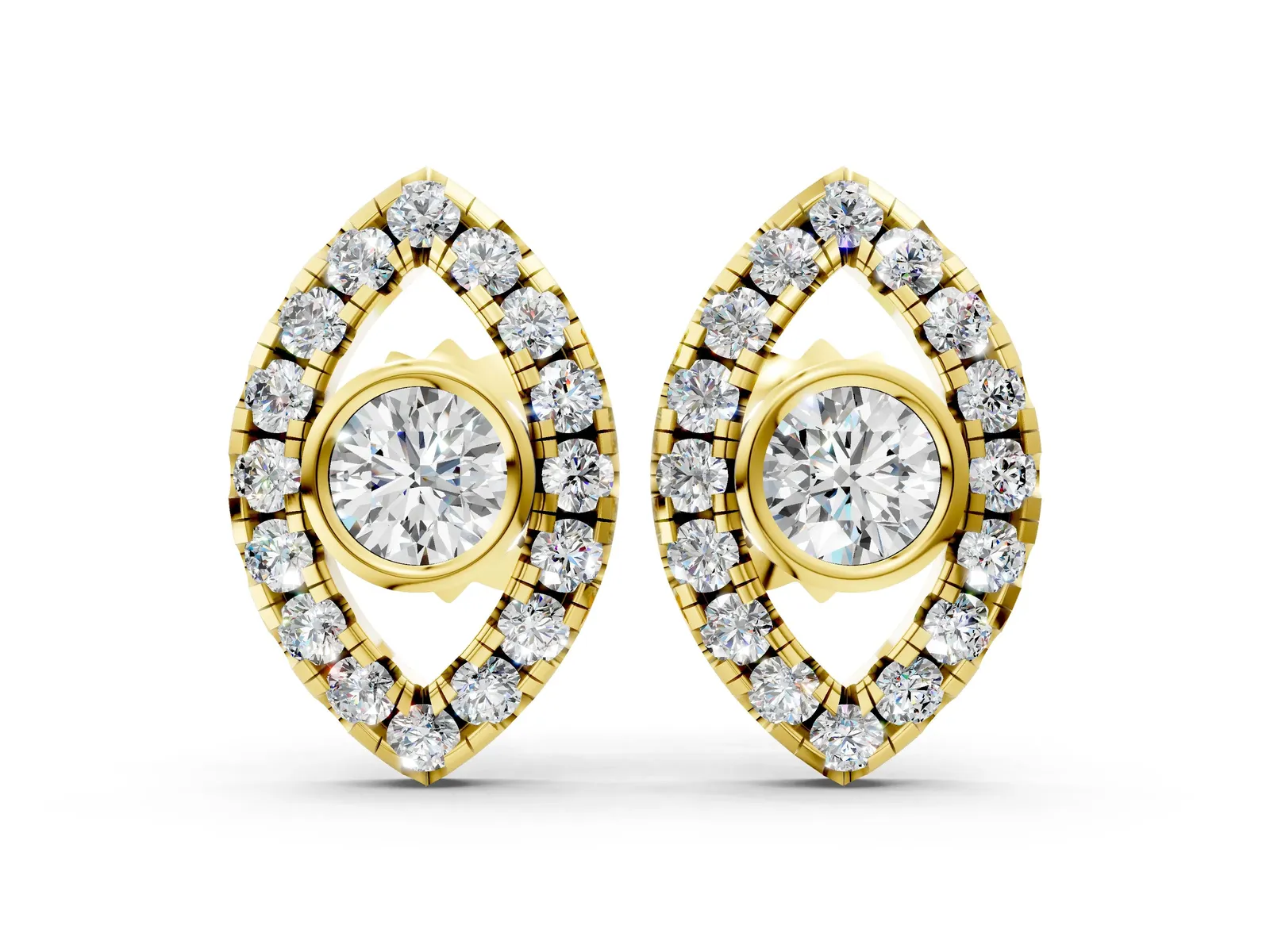 Round Diamond Evil Eye Stud Earrings Yellow gold