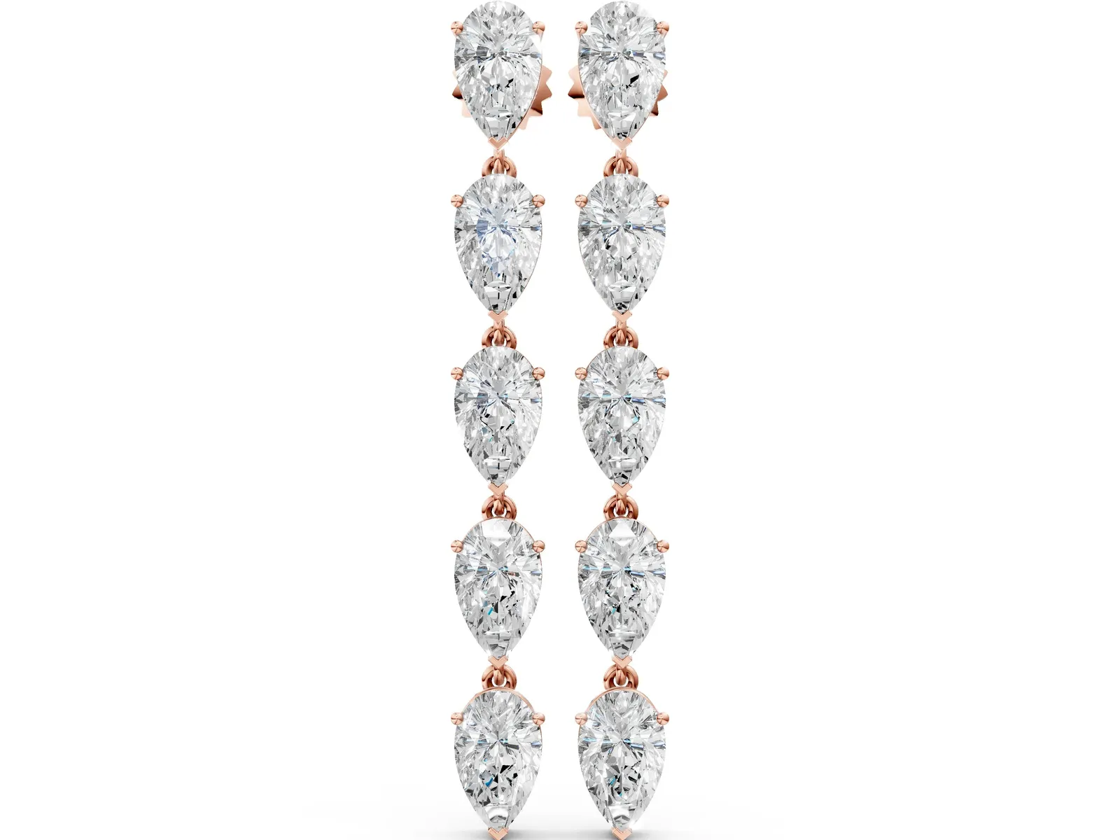Pear Diamond Dangle Earrings with Pear Diamond Accents Rose gold