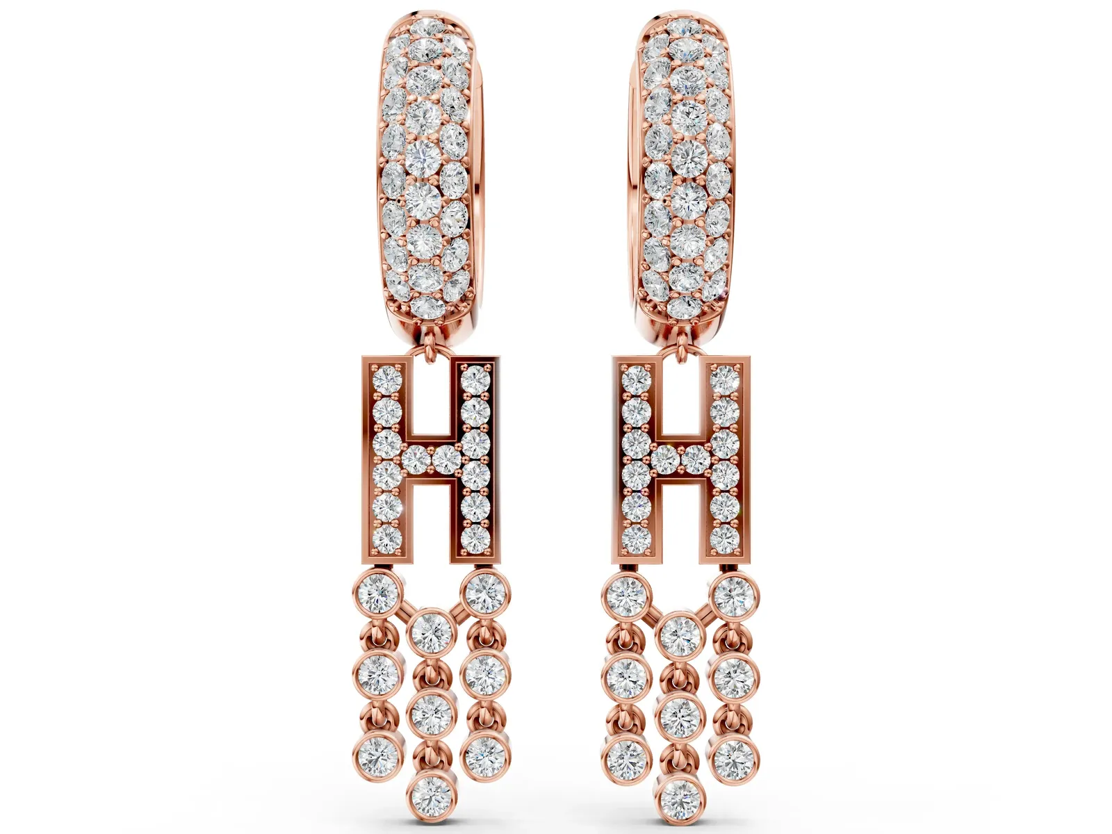 Round Diamond Initial H Huggie Hoop Earrings Rose gold
