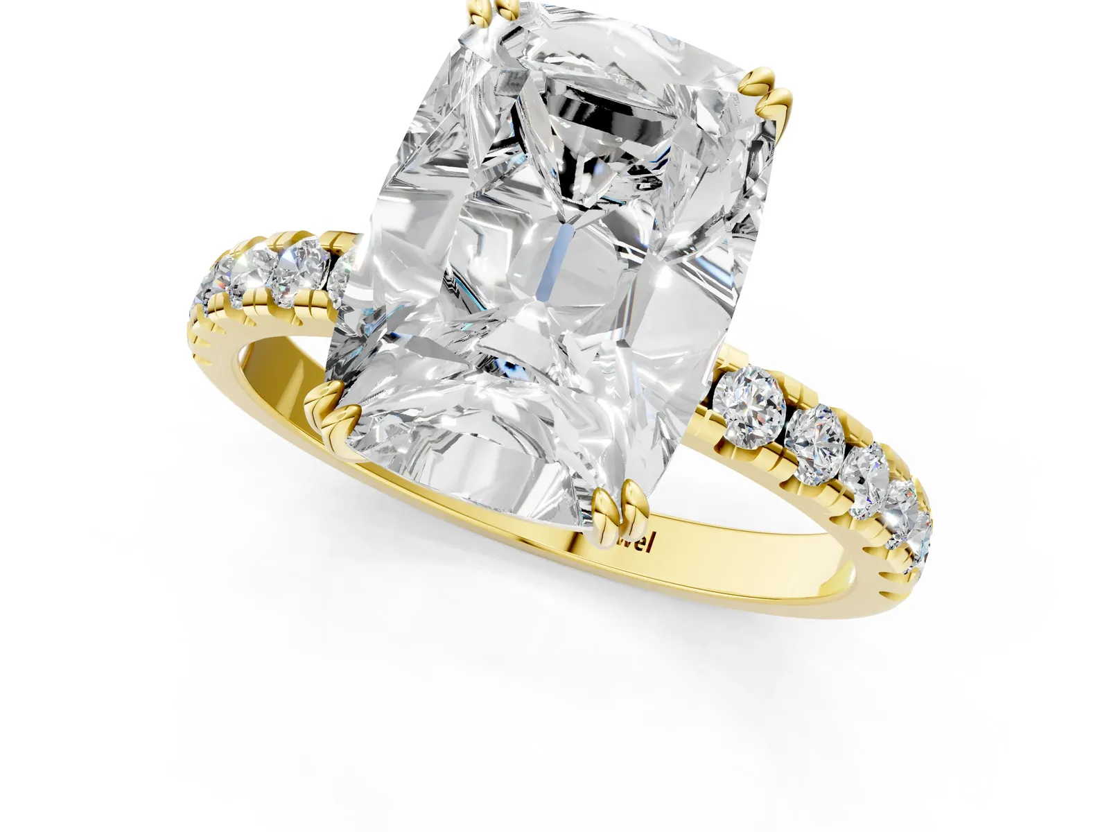Old Mine Elongated Cushion Diamond Pave Band Ring Yellow gold
