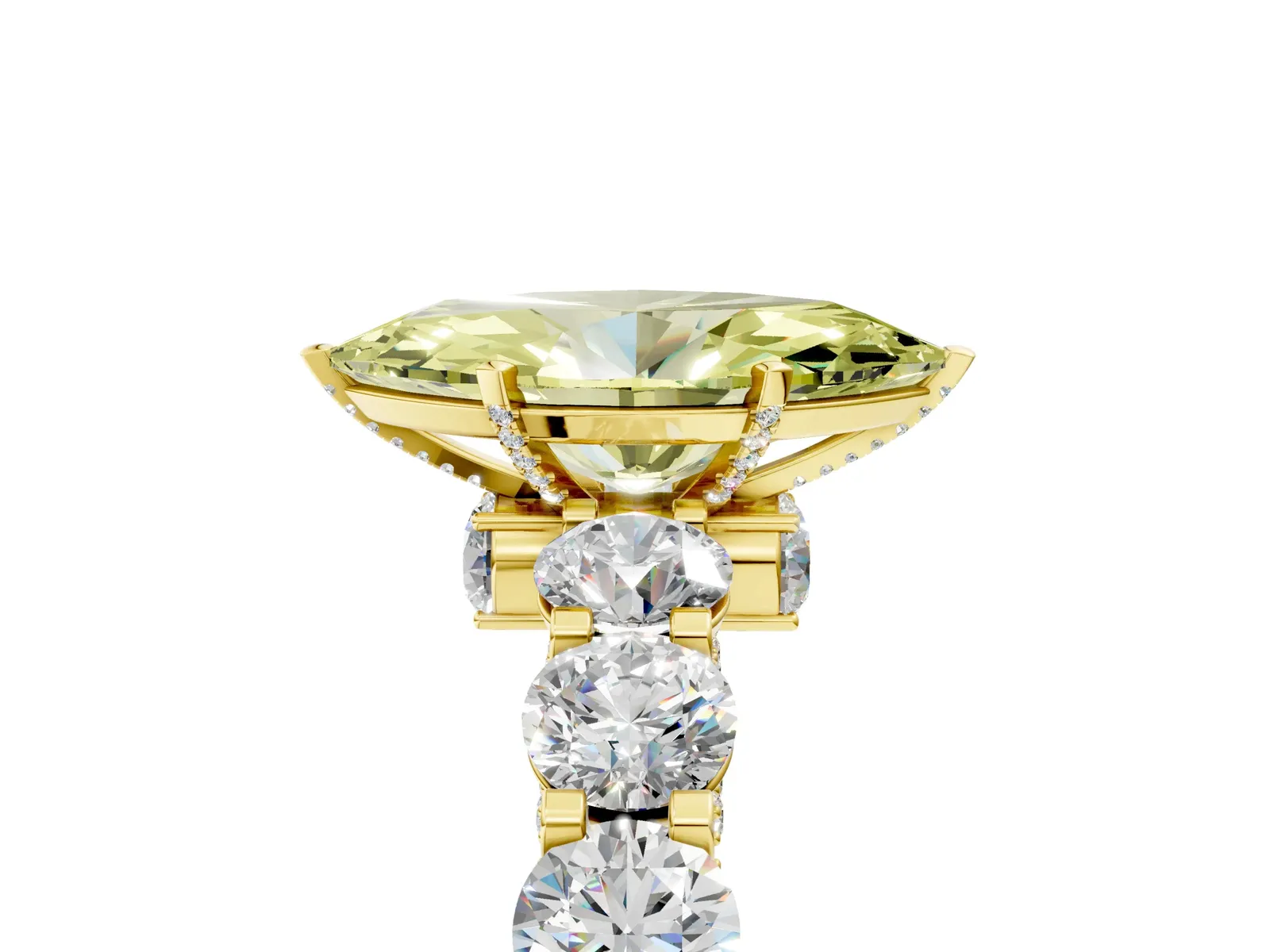 Fancy Yellow Marquise Cut Diamond Side Stone Engagement Ring with Four-Prong Setting Yellow gold