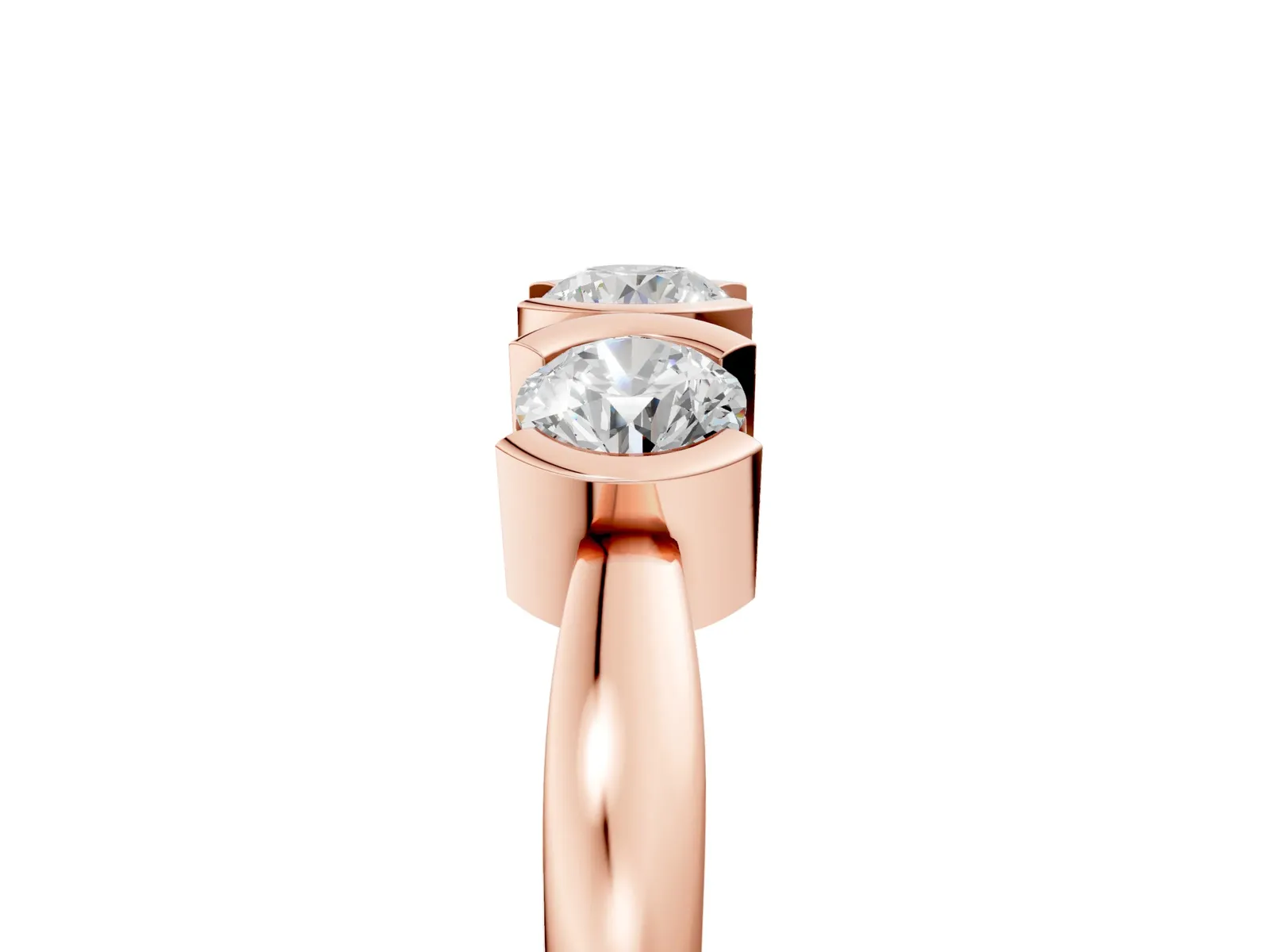 Three-Stone Round Diamond Half Bezel Prong Band Rose gold