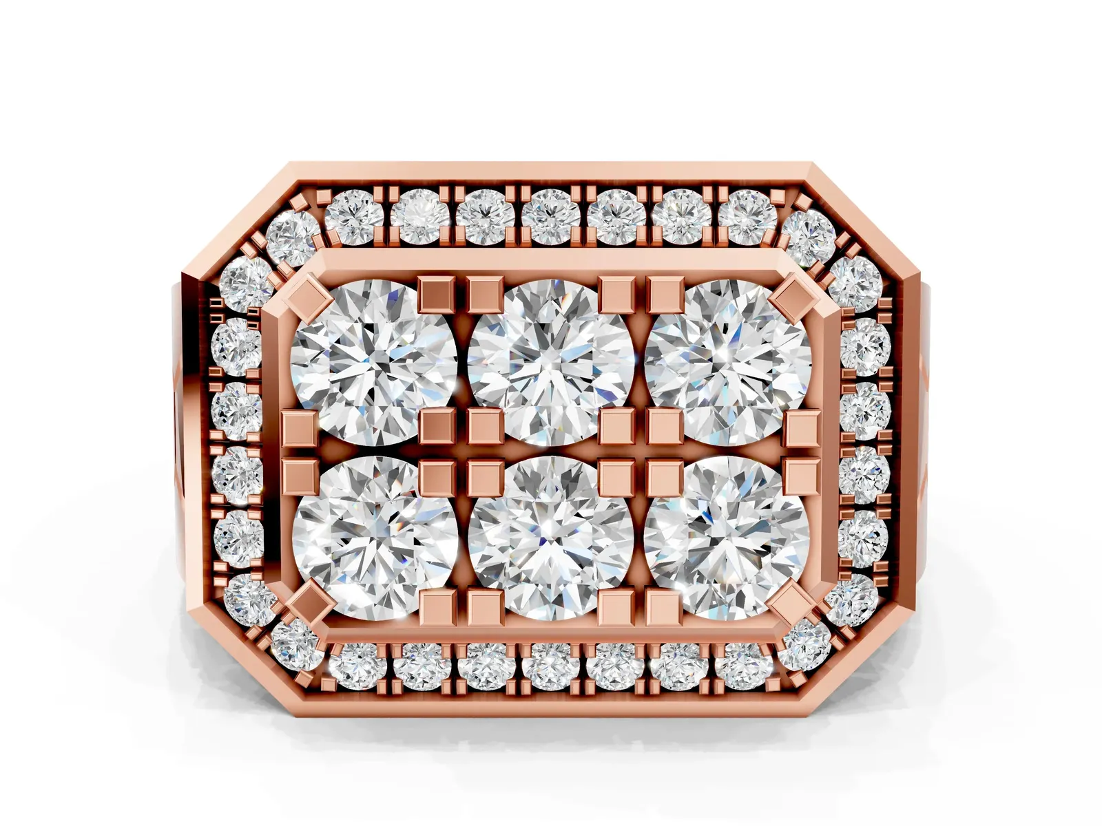 Round Diamond Cluster Halo Mens Ring Rose gold