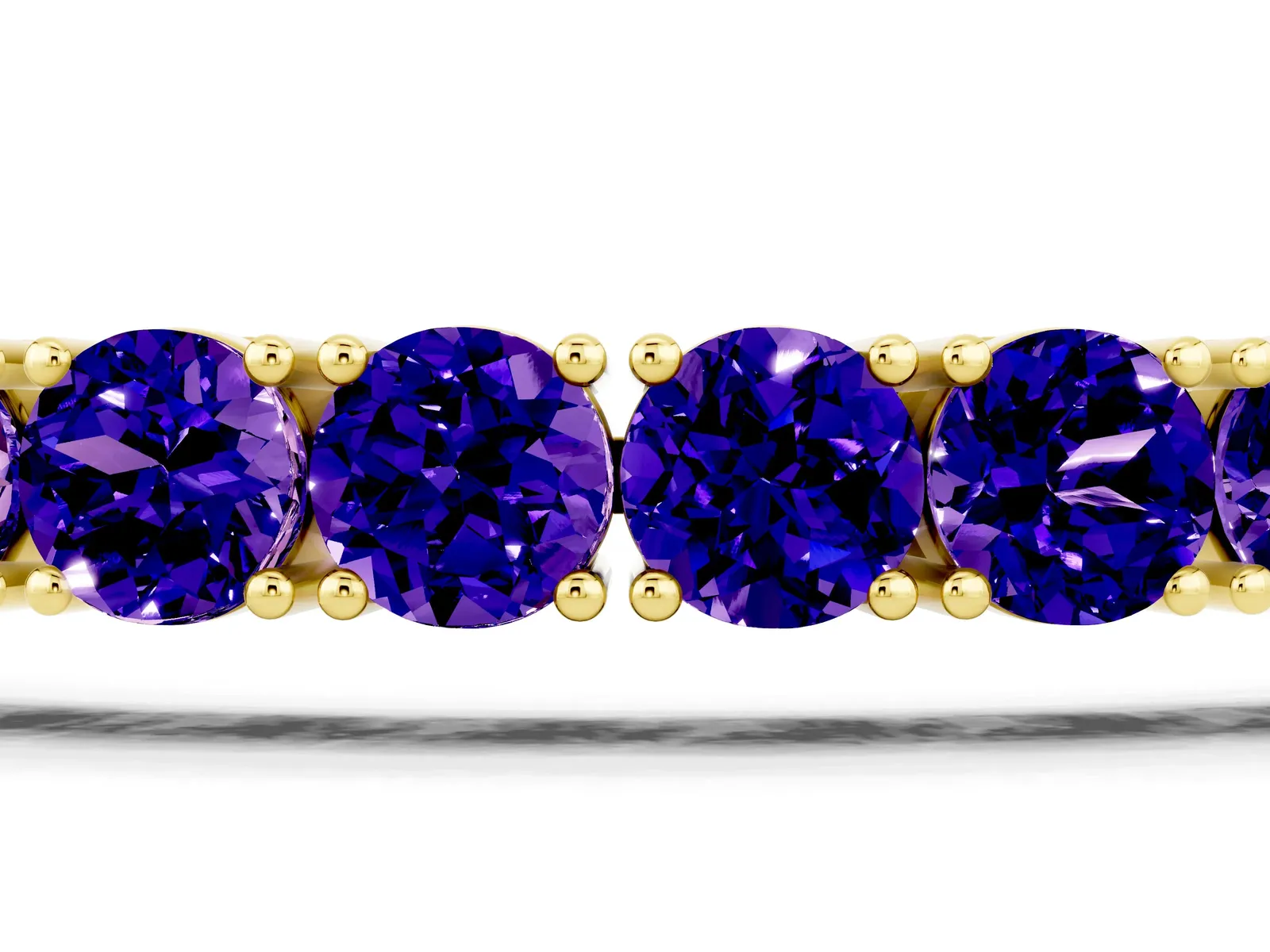 Round Brilliant Tanzanite Tennis Bracelet with Prong Setting Yellow gold