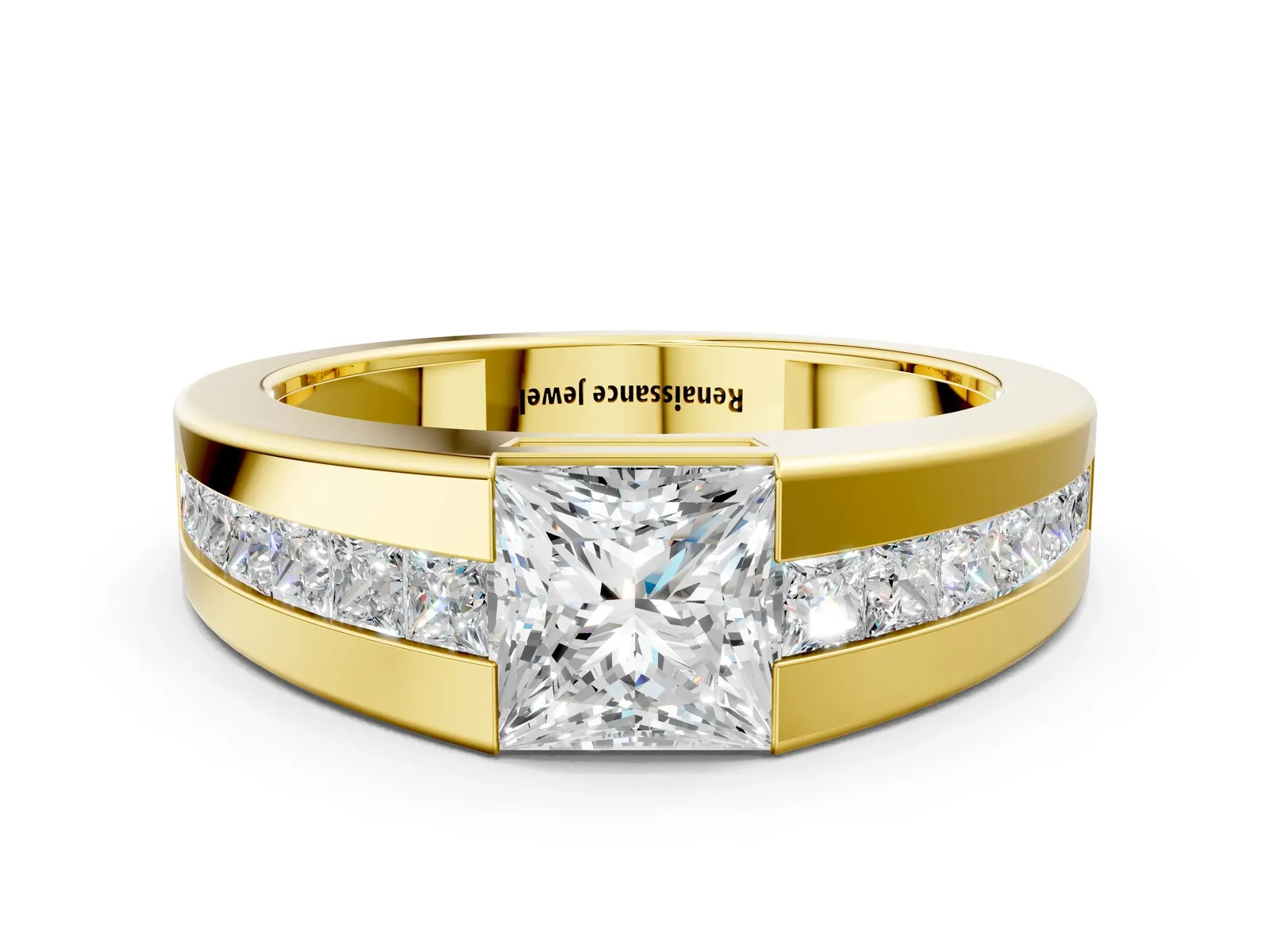 Princess Diamond Channel Set Mens Ring Yellow gold