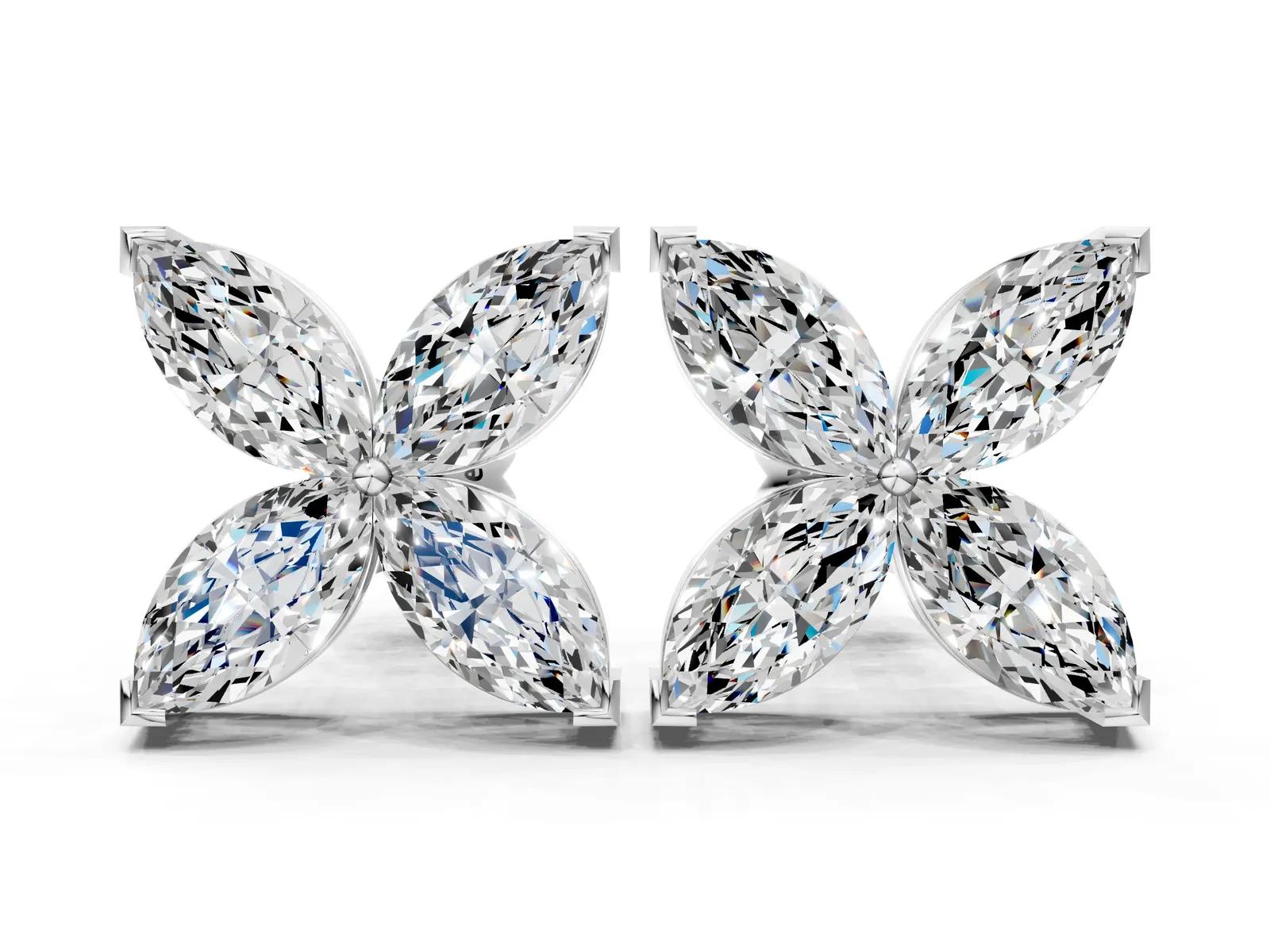 Marquise Cut Diamond Flower Stud Earrings Platinum