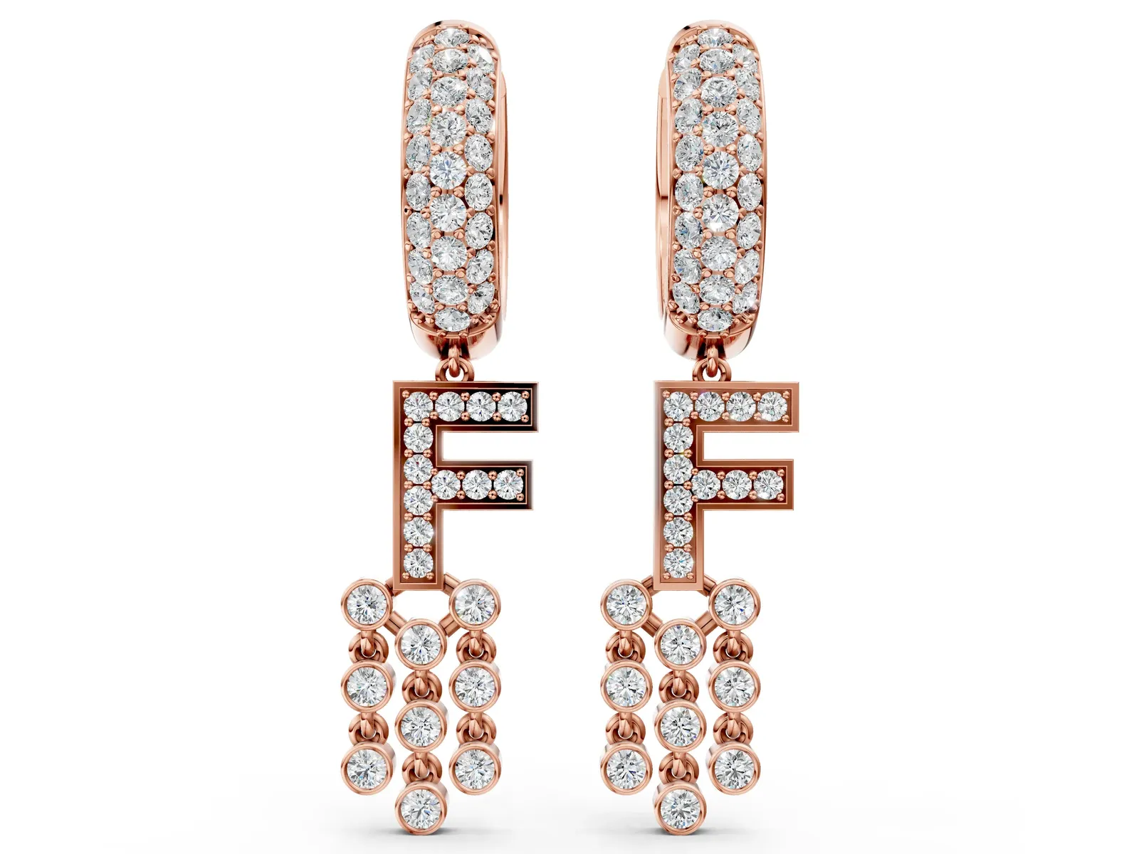 Round Diamond Initial F Huggie Hoop Earrings Rose gold