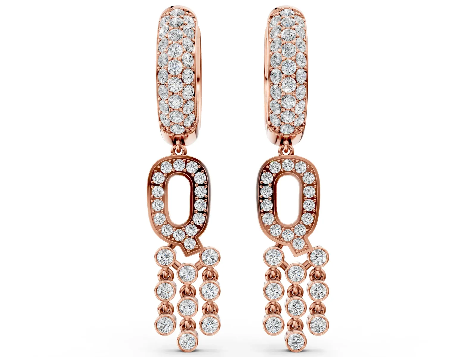 Round Diamond Initial Q Huggie Hoop Earrings Rose gold