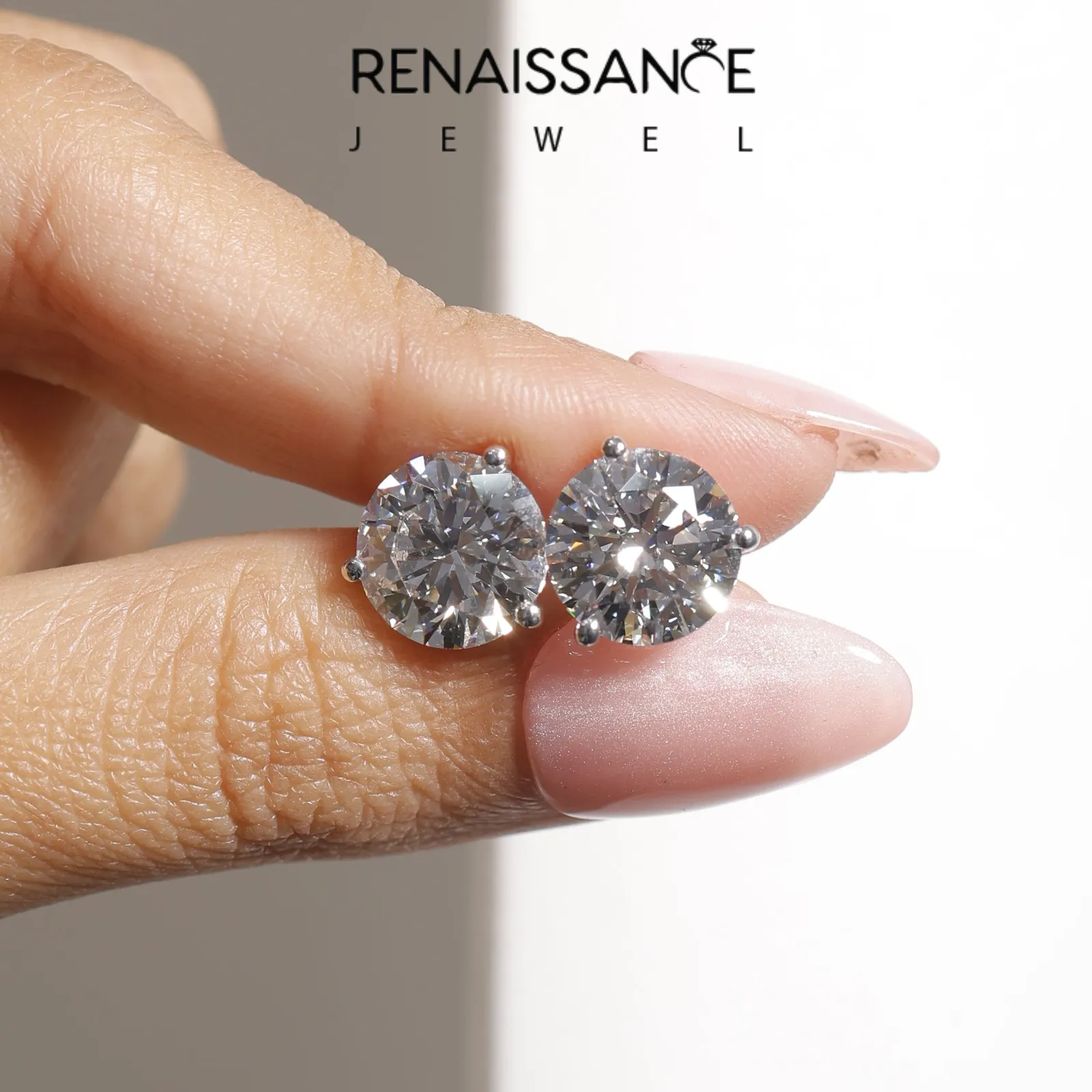 Round Brilliant Diamond Martini Stud Earrings White gold