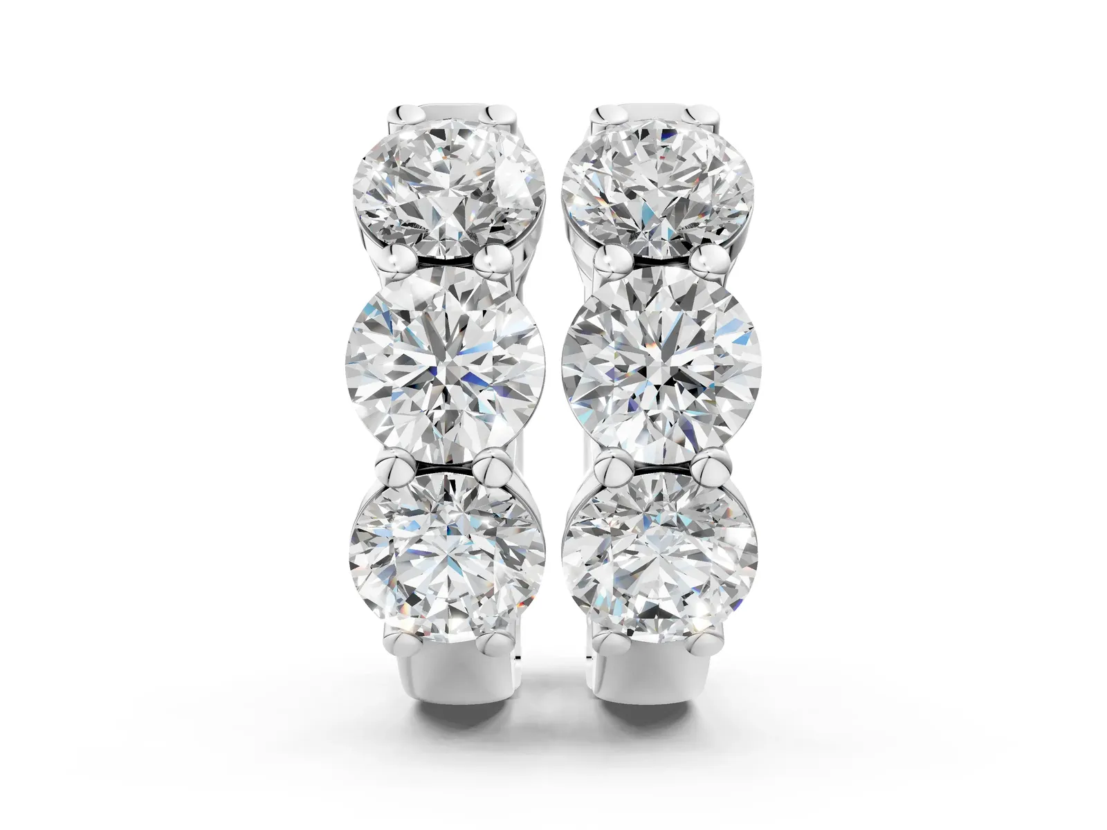 Triple Round Diamond Huggie Earrings with Prong Setting Silver