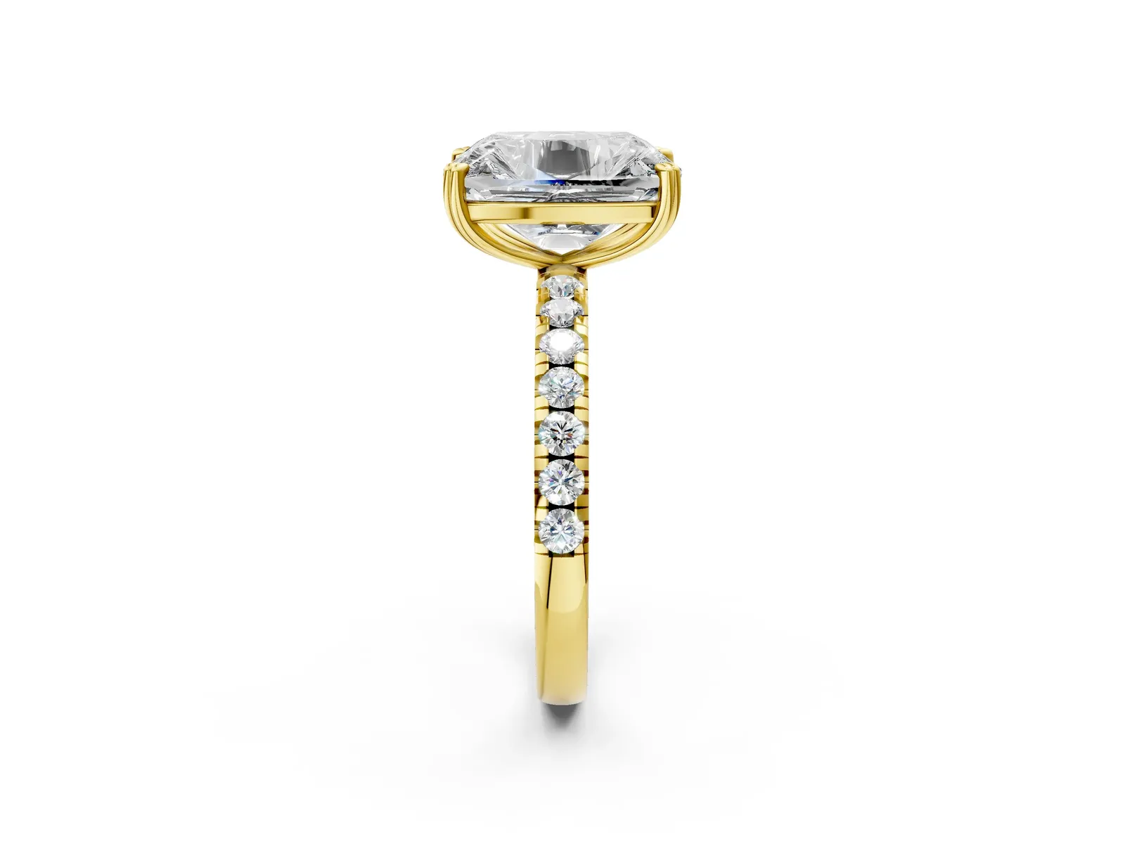 Old Mine Elongated Cushion Diamond Pave Band Ring Yellow gold