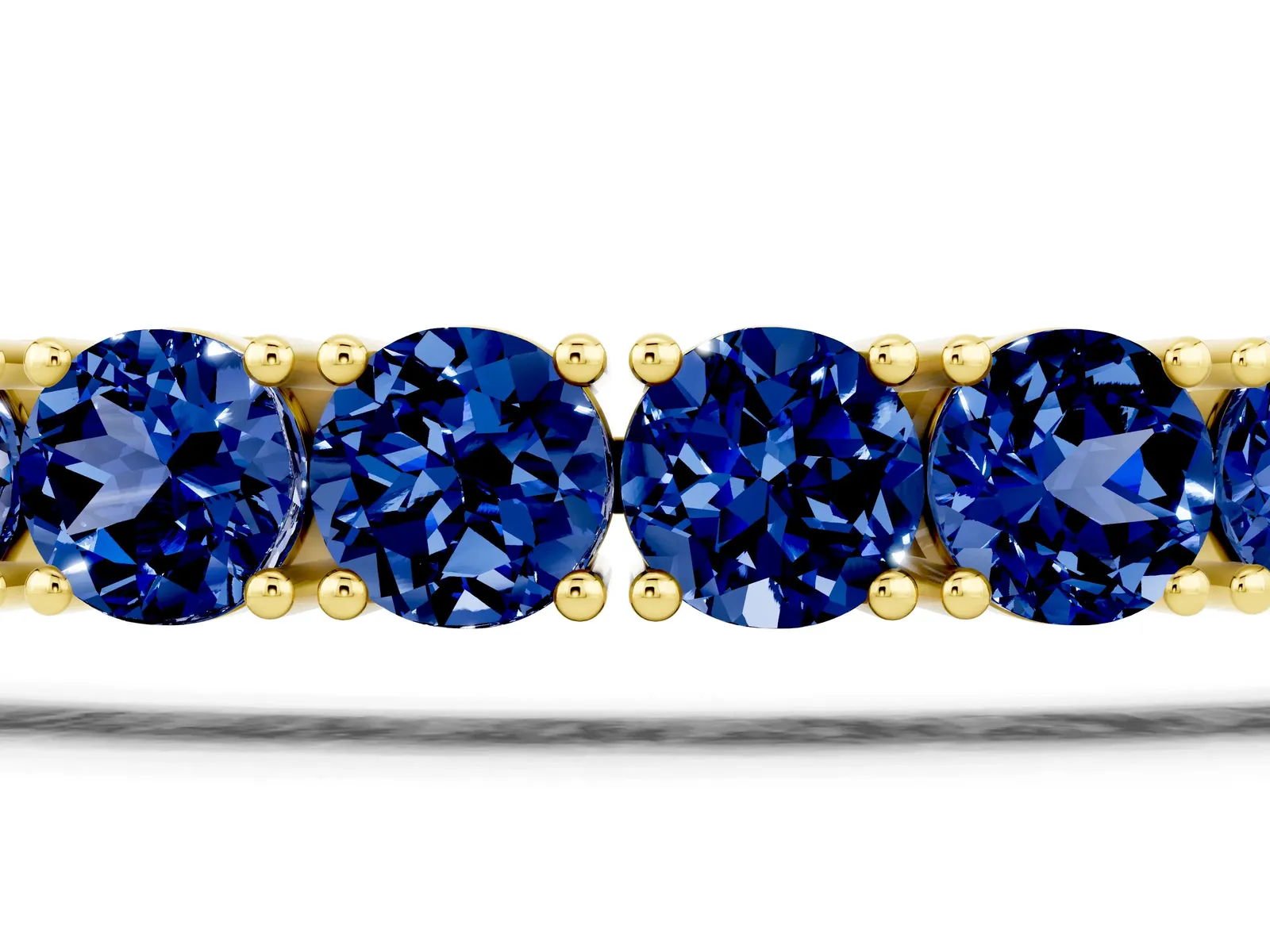 Round Brilliant Blue Sapphire Tennis Bracelet with Prong Setting Yellow gold