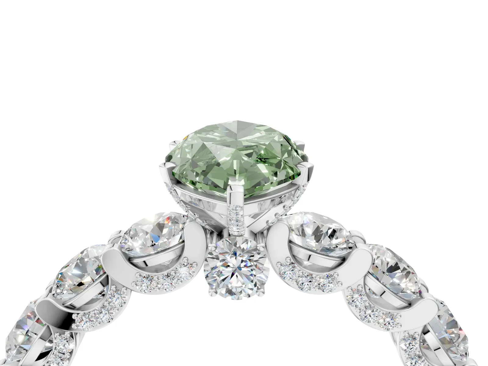 Fancy Green Marquise Cut Diamond Side Stone Engagement Ring with Four-Prong Setting White gold