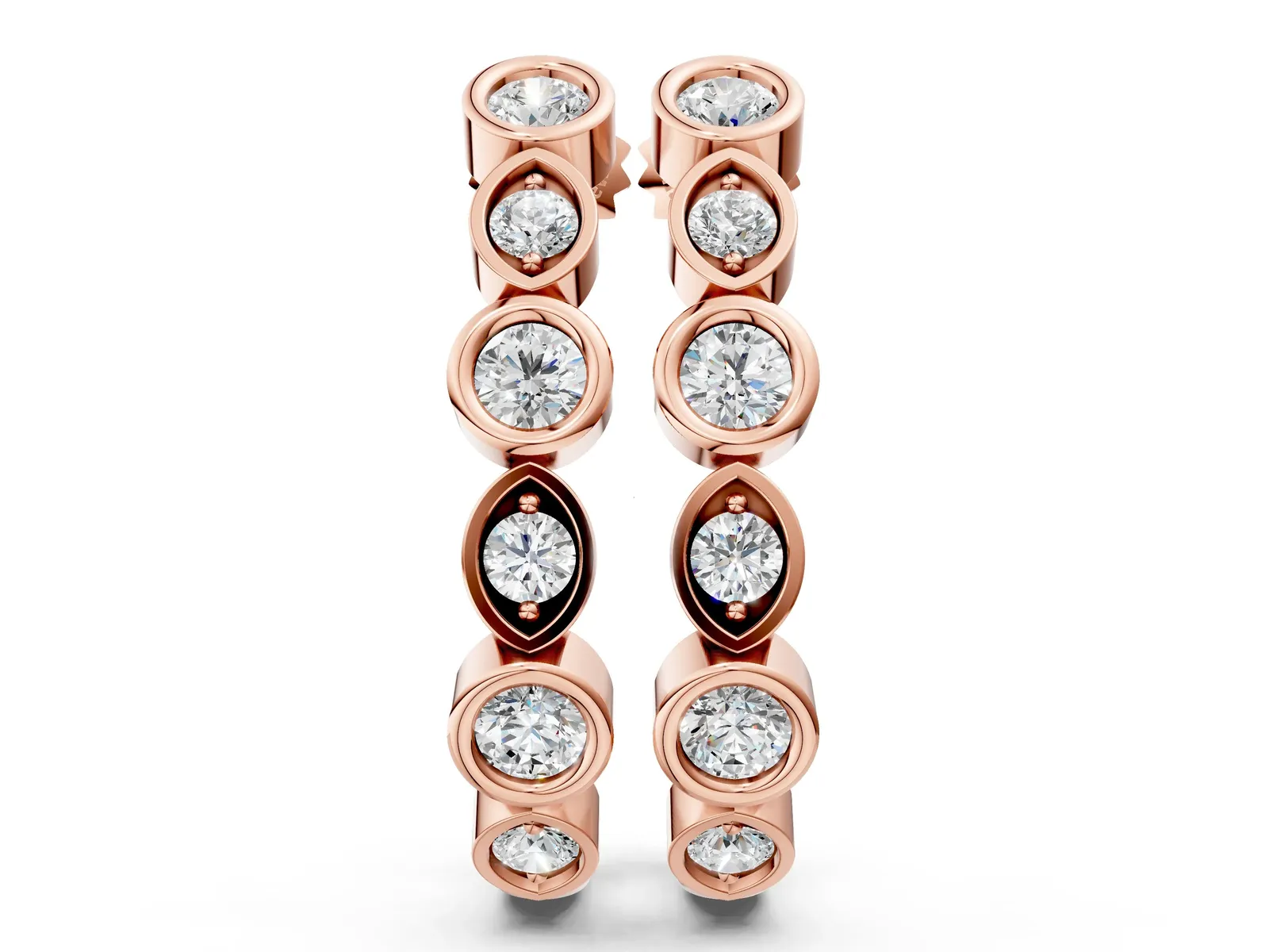 Bezel-Set Round and Marquise Diamond Hoop Earrings Rose gold