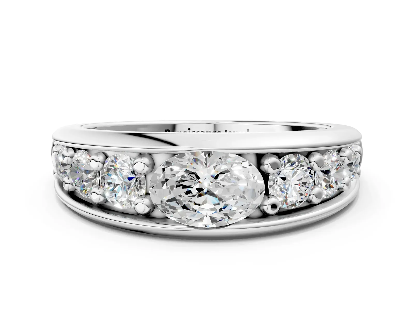 Oval Diamond Mens Ring with Round Diamond Accents Platinum