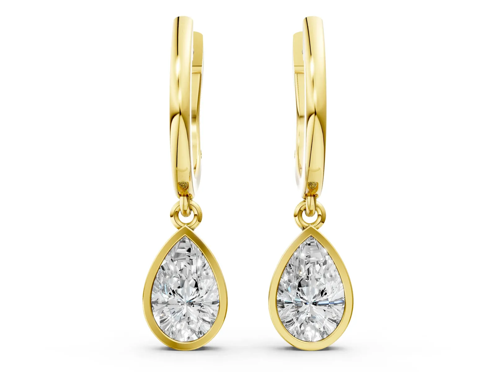 Pear Diamond Framed Huggie Drop Earrings Yellow gold