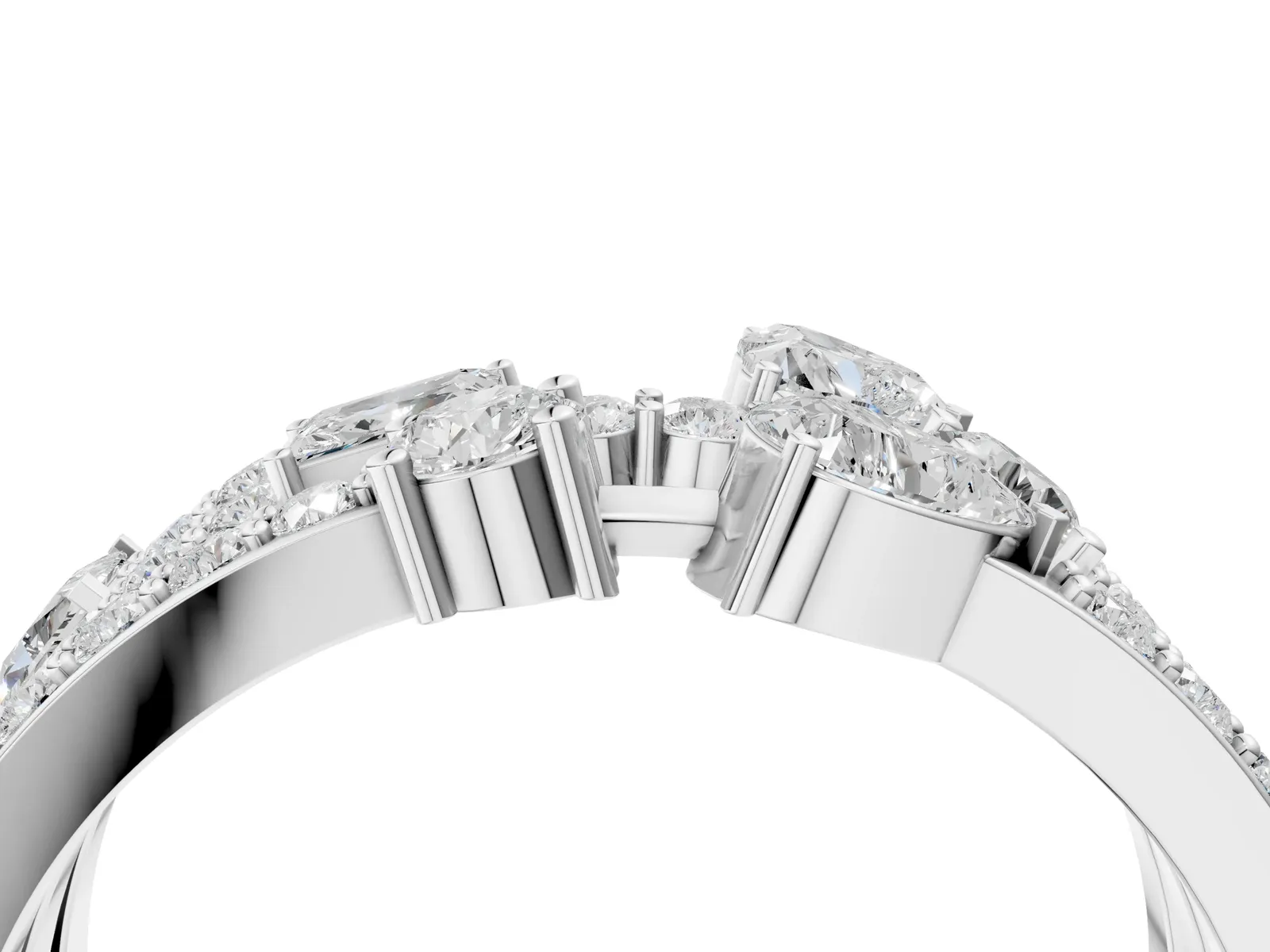 Mixed Shape Diamond Multi Row Promise Ring with Round Diamond Accents Platinum