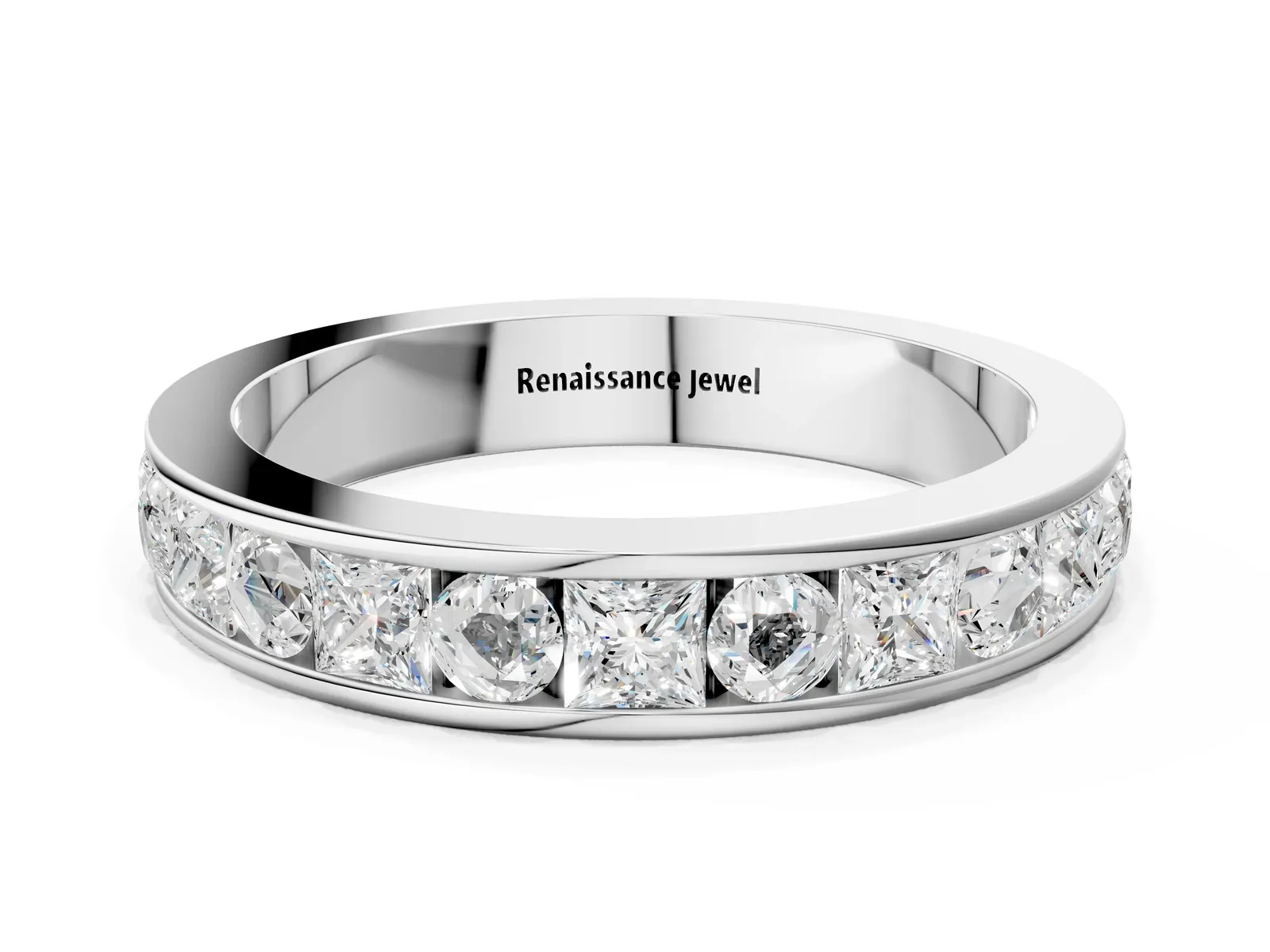 Princess Diamond Channel Set Promise Ring with Round Diamond Accents Silver