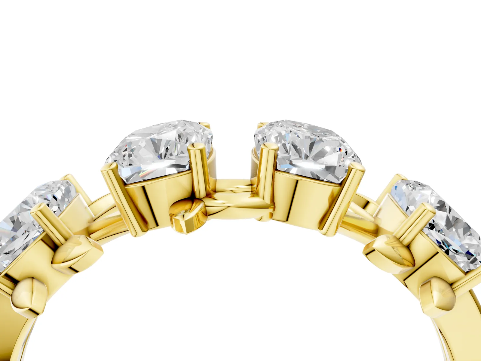 Four-Stone Elongated Cushion Diamond Band with Nature-Inspired Prong Setting Yellow gold