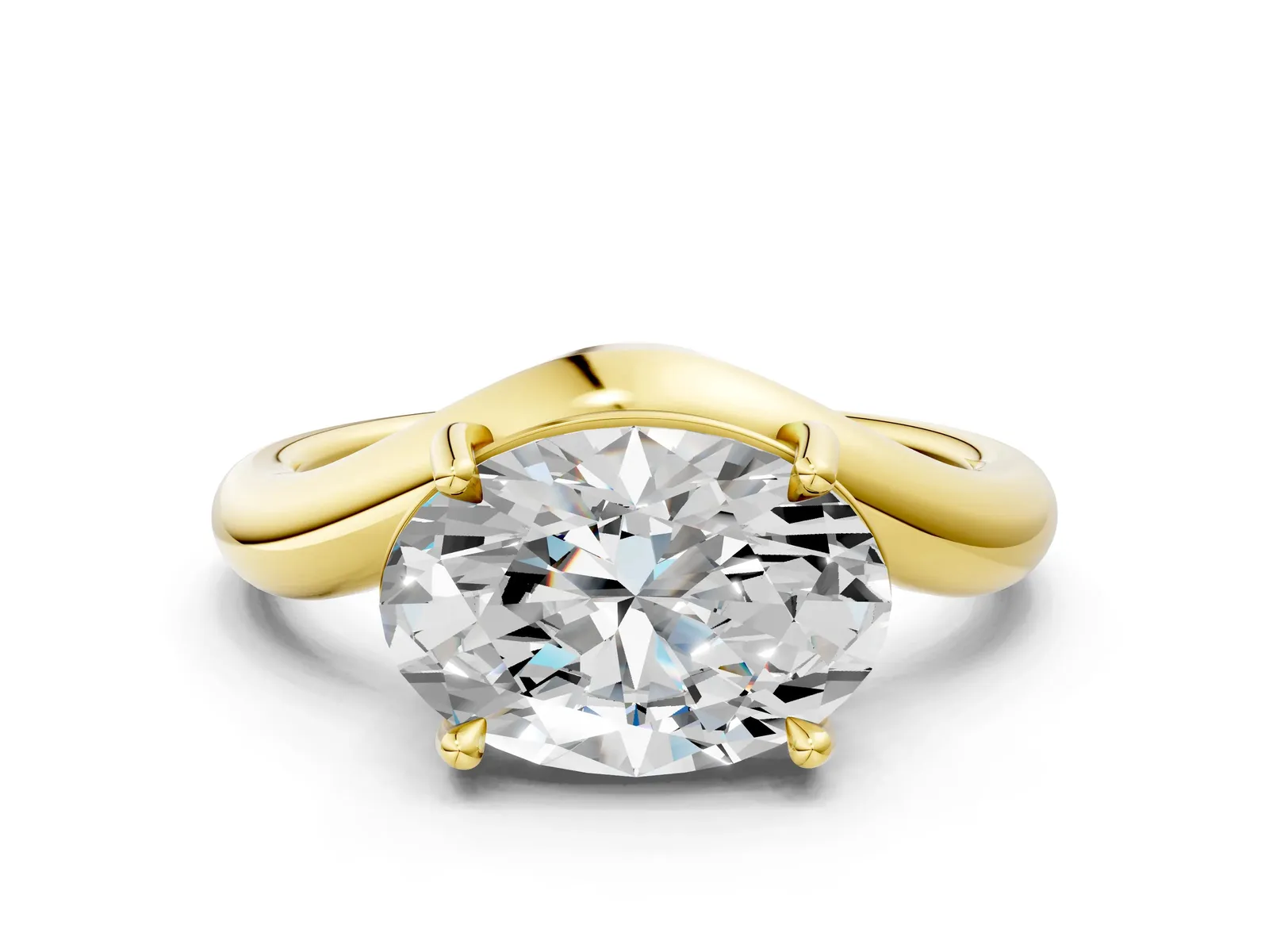 Oval Diamond Twisted Solitaire Ring Yellow gold