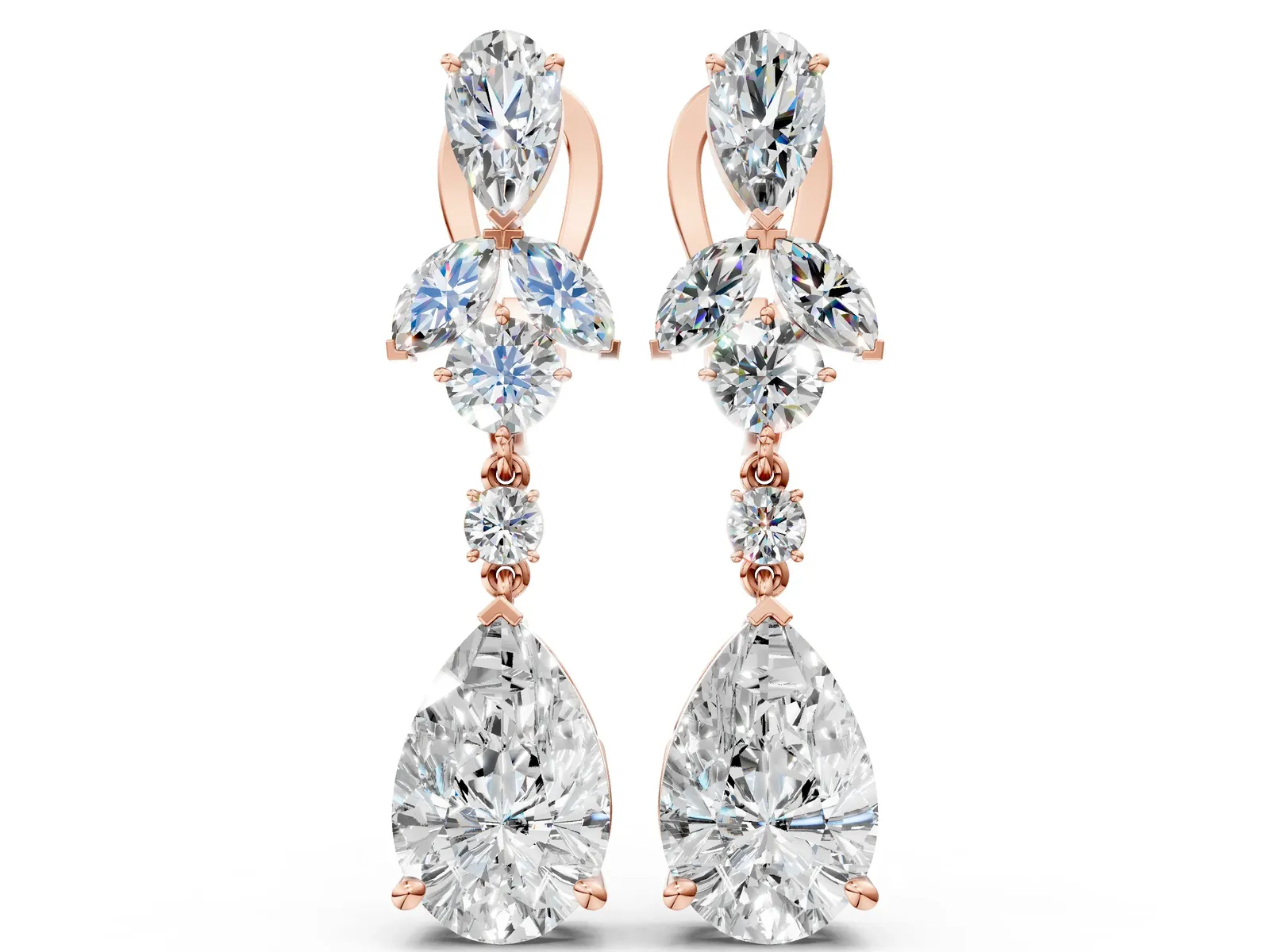 Pear, Marquise and Round Diamond Vancouver Drop Earrings Rose gold