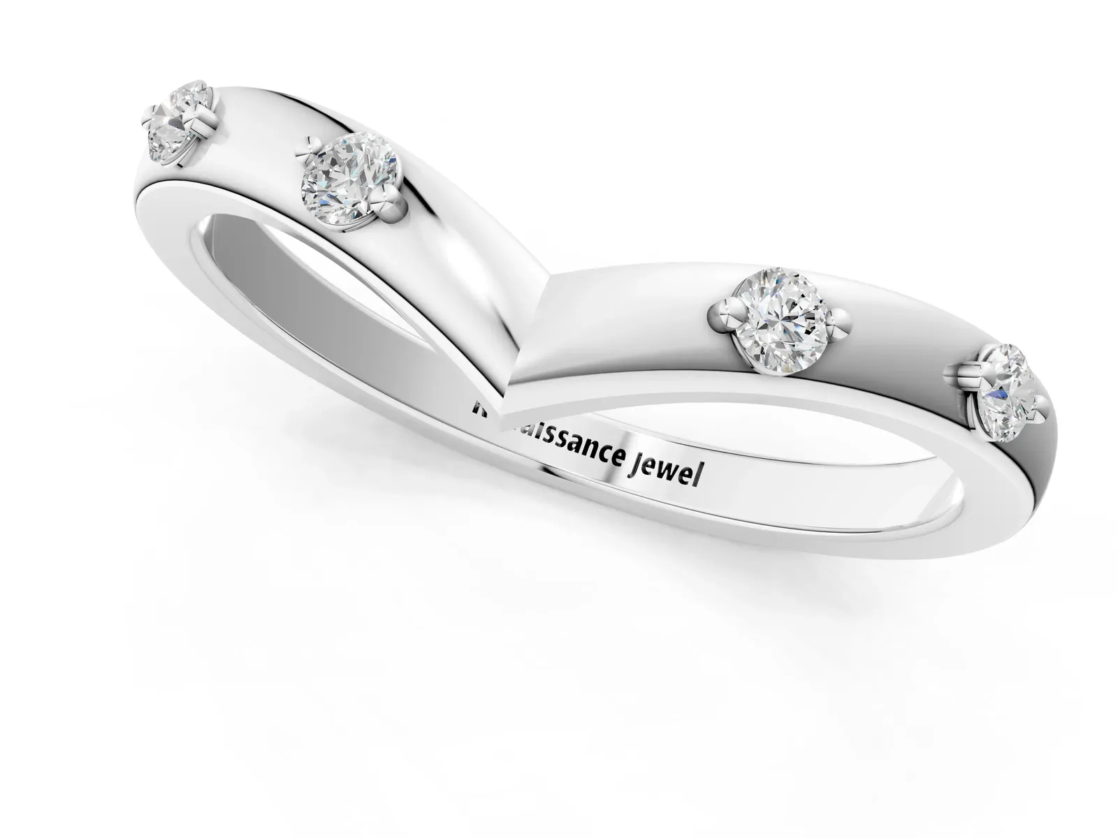 Diamond Chevron Band with Round Stones and Prong Setting Silver