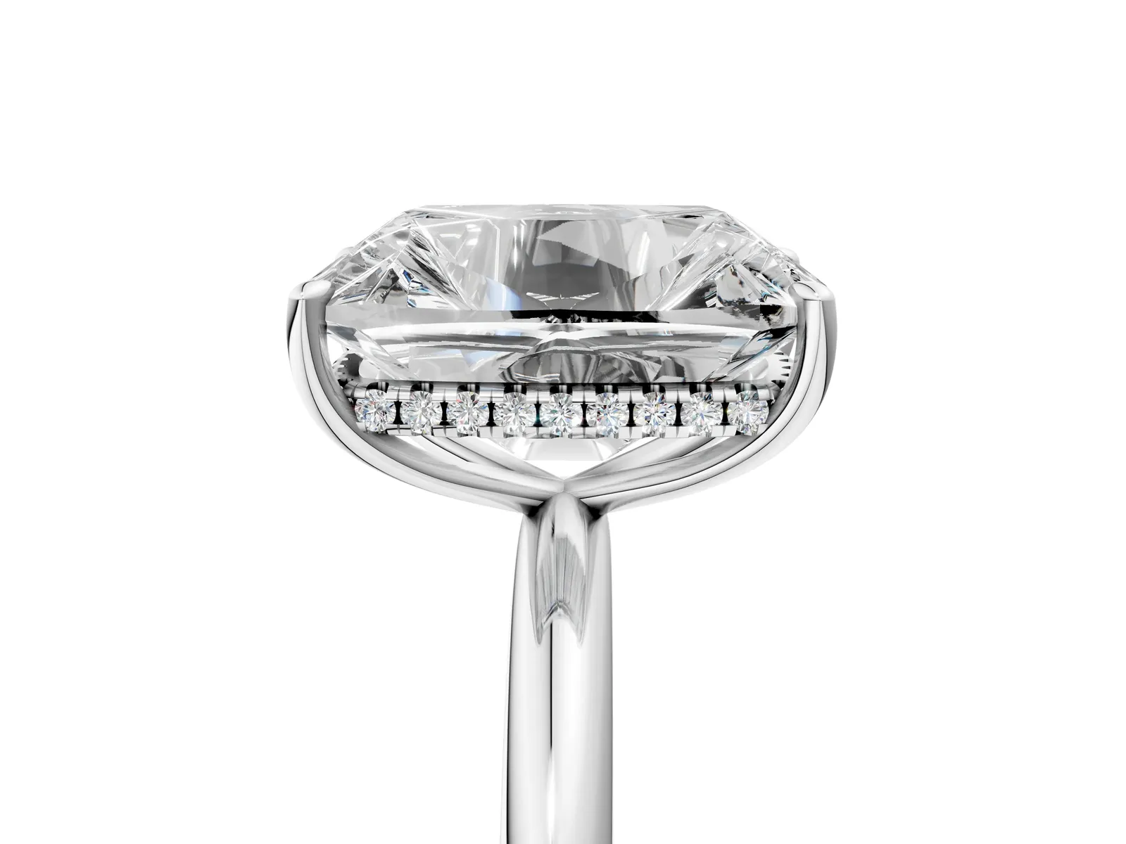 Old Mine Elongated Cushion Diamond Classic Band Four Prong Solitaire Ring White gold