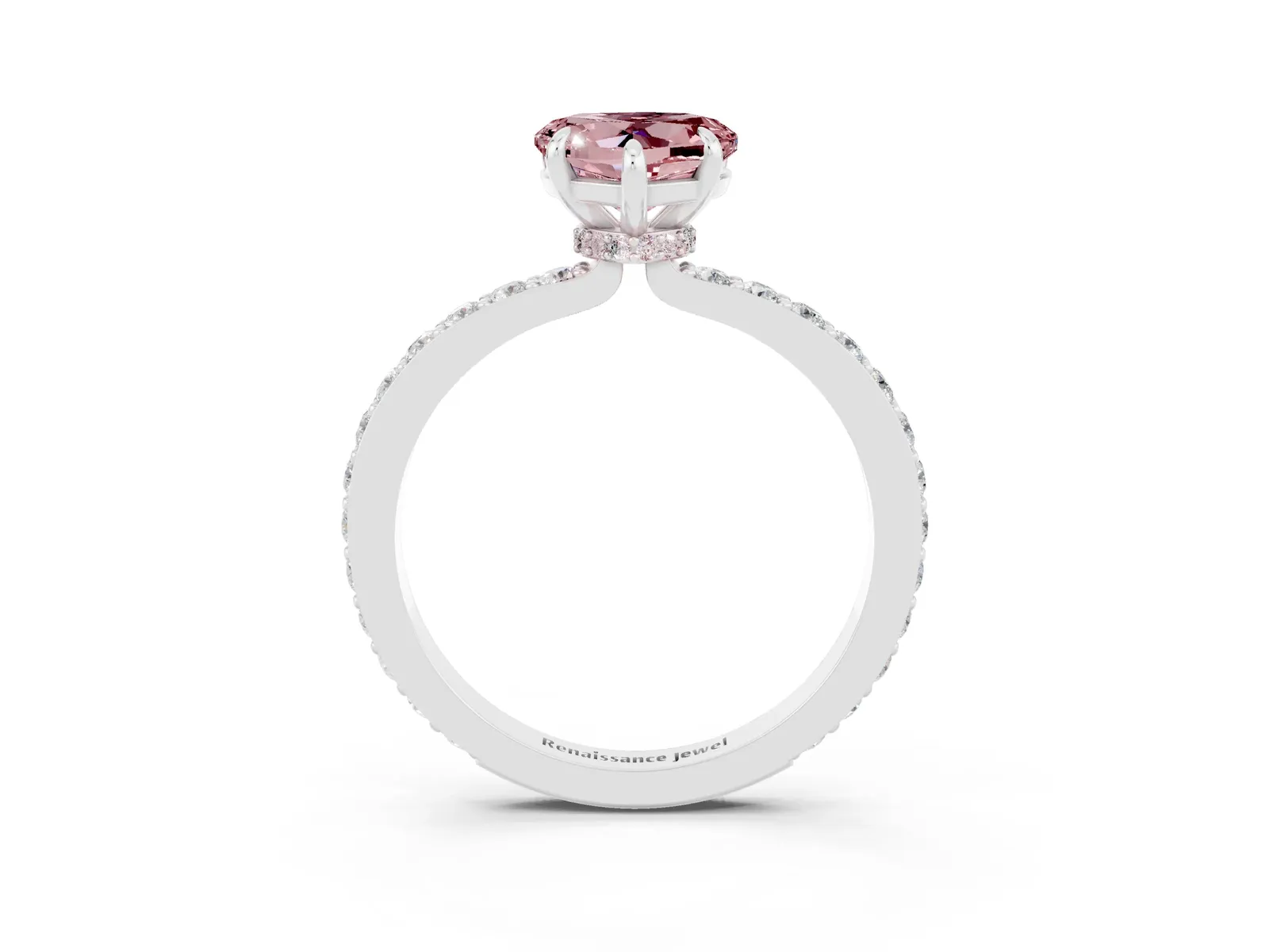 Heart Cut Morganite Solitaire Engagement Ring with Pavé Band and Four-Prong Setting Platinum