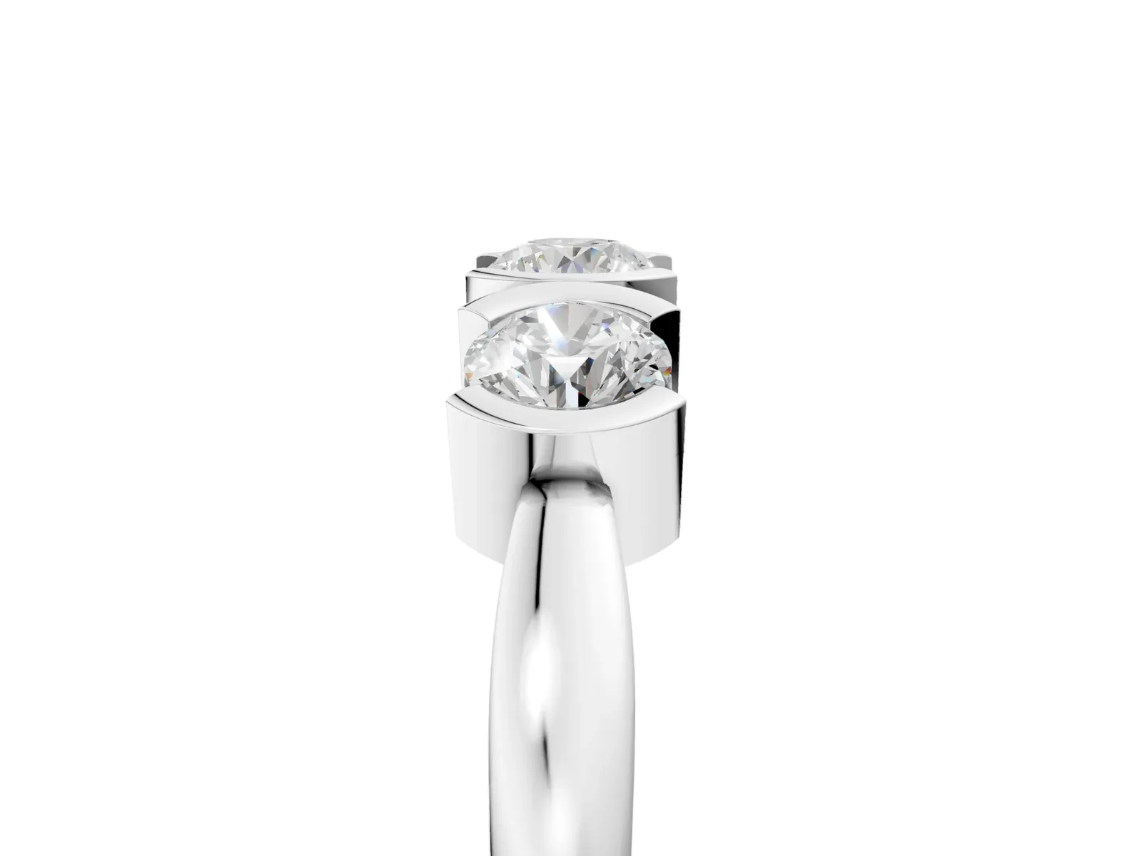 Three-Stone Round Diamond Half Bezel Prong Band Platinum