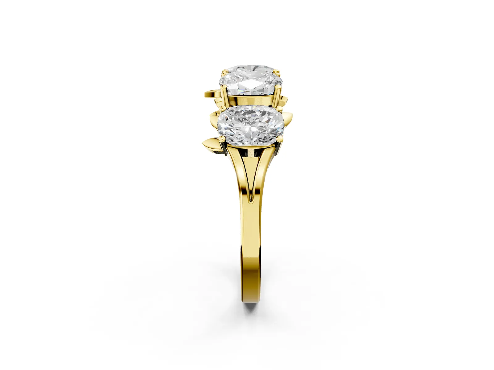 Four-Stone Elongated Cushion Diamond Band with Nature-Inspired Prong Setting Yellow gold