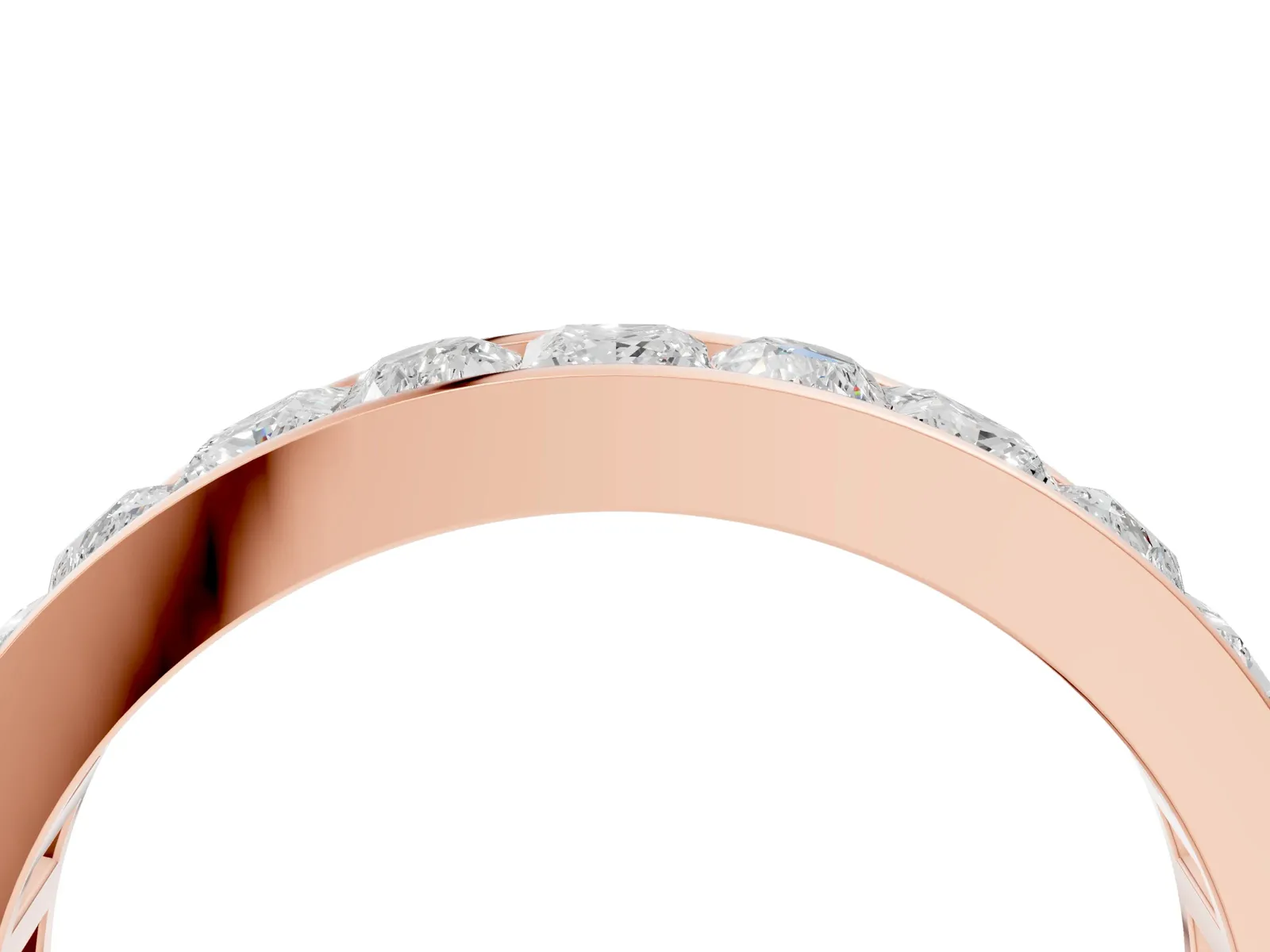 Princess Diamond Channel Set Promise Ring with Round Diamond Accents Rose gold