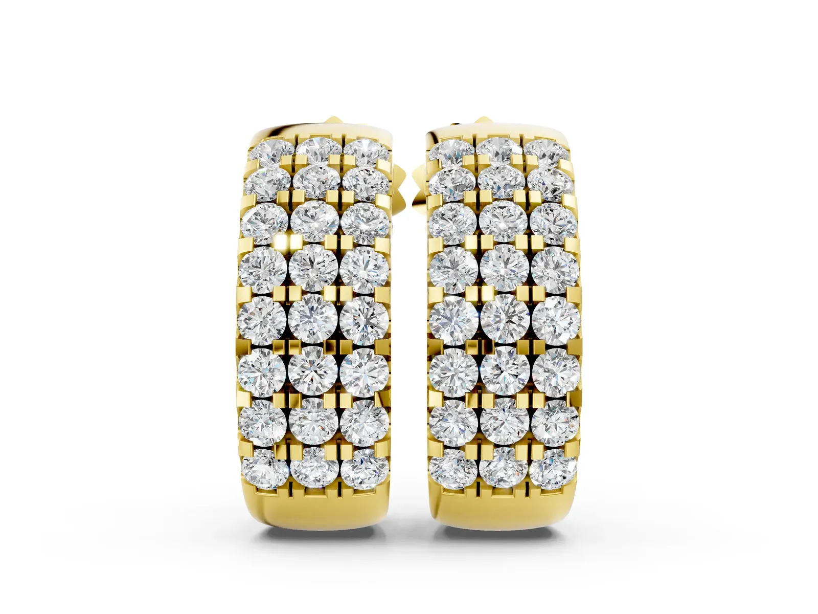 Pavé Round Diamond Hoop Earrings with Four-Prong Setting Yellow gold