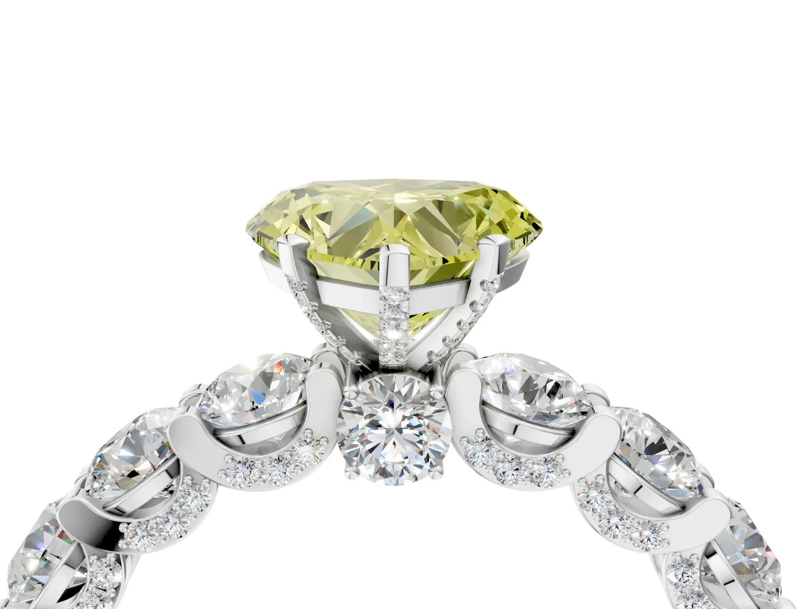 Fancy Yellow Heart Cut Diamond Side Stone Engagement Ring with Four-Prong Setting Platinum