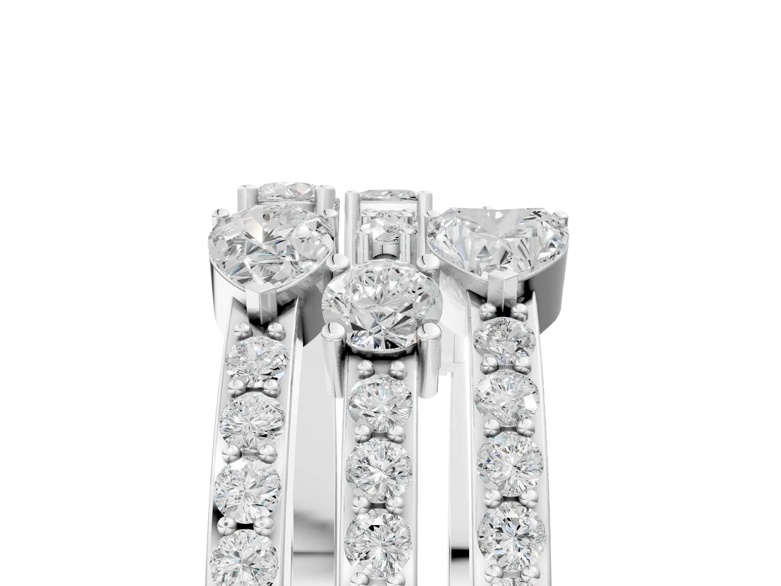 Mixed Shape Diamond Multi Row Promise Ring with Round Diamond Accents White gold