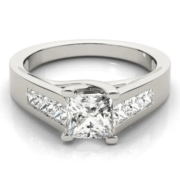 Cushion Cut Cut Channel Set Solitaire Ring with Four-Prong Setting Platinum