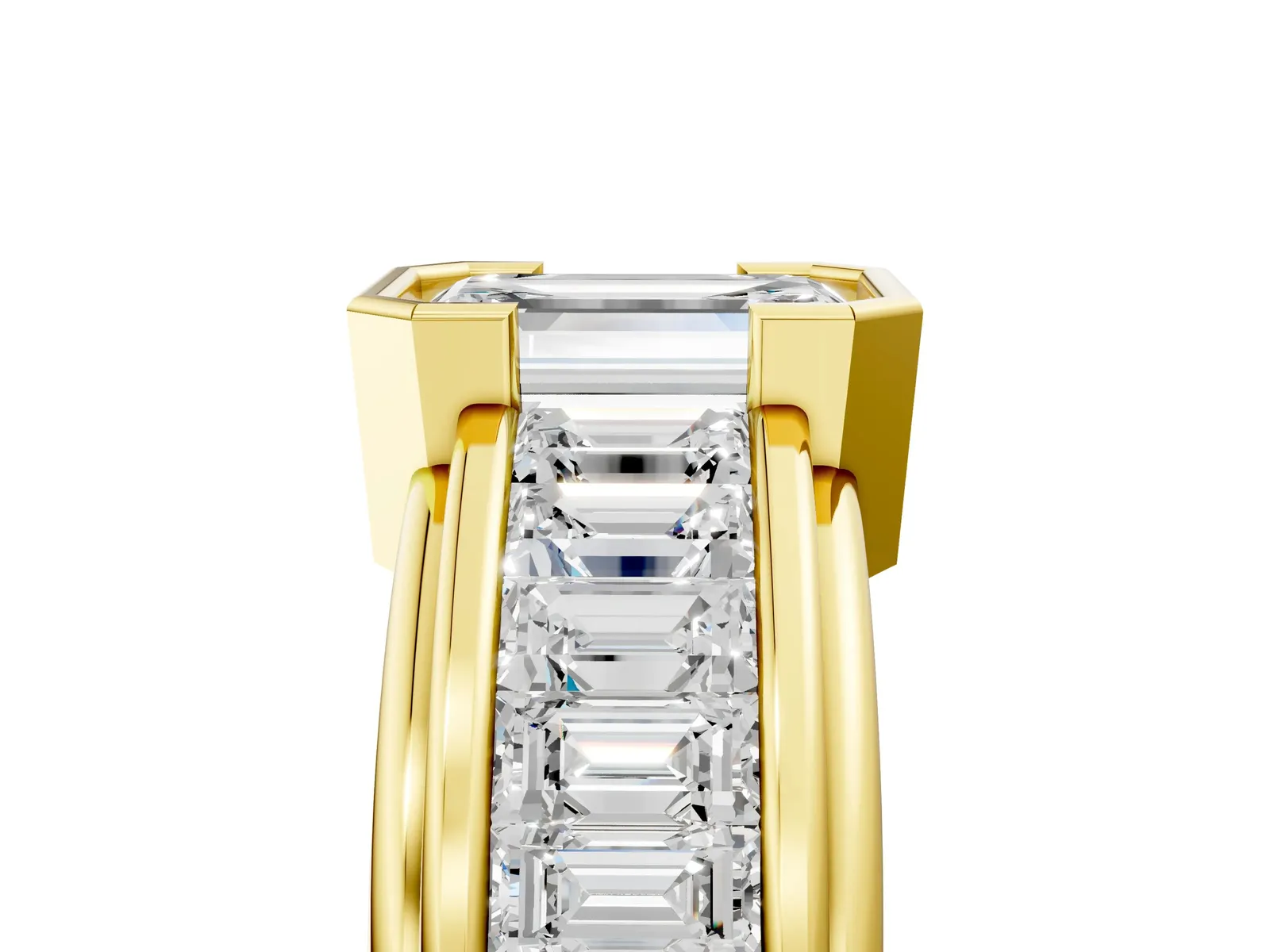 Emerald Cut Diamond Side Stone Engagement Ring Yellow gold